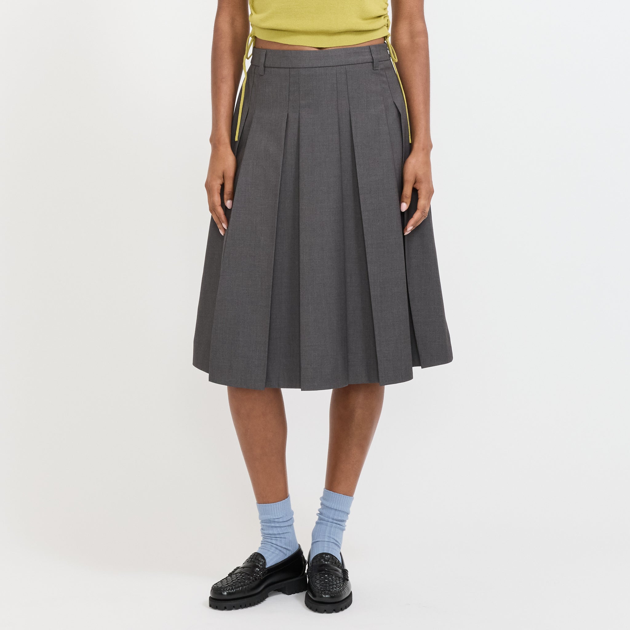 Volume Pleats Midi Skirt Mid Grey