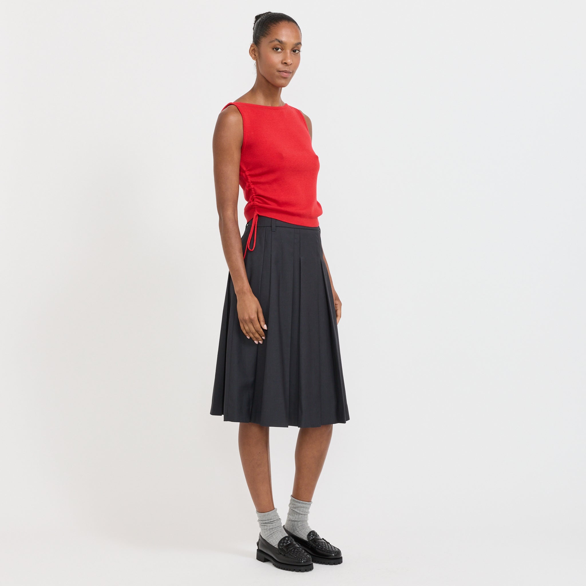 Volume Pleats Midi Skirt Charcoal Grey