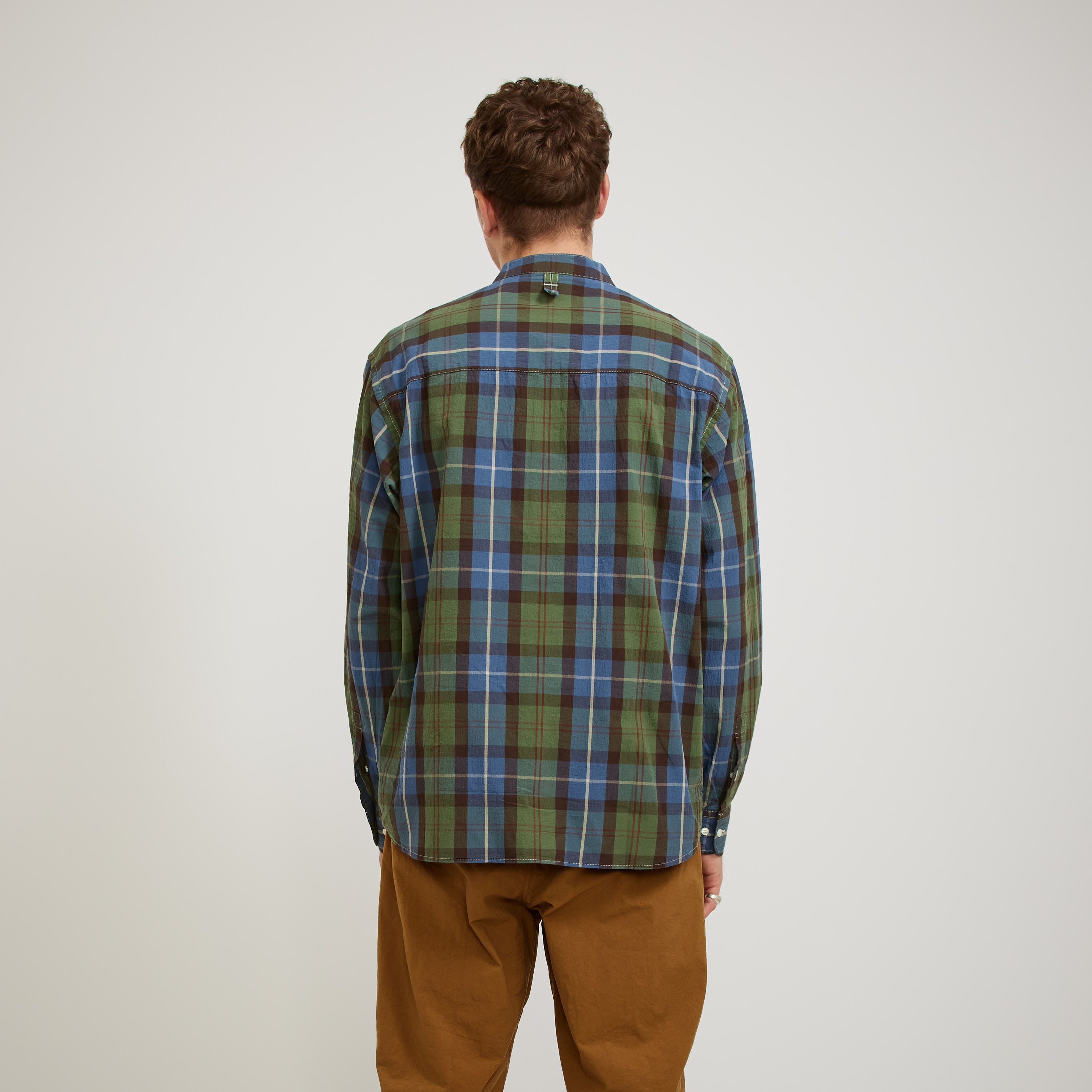 Eastlogue | Banded Collar Shirts Blue/Green Madras | Maplestore