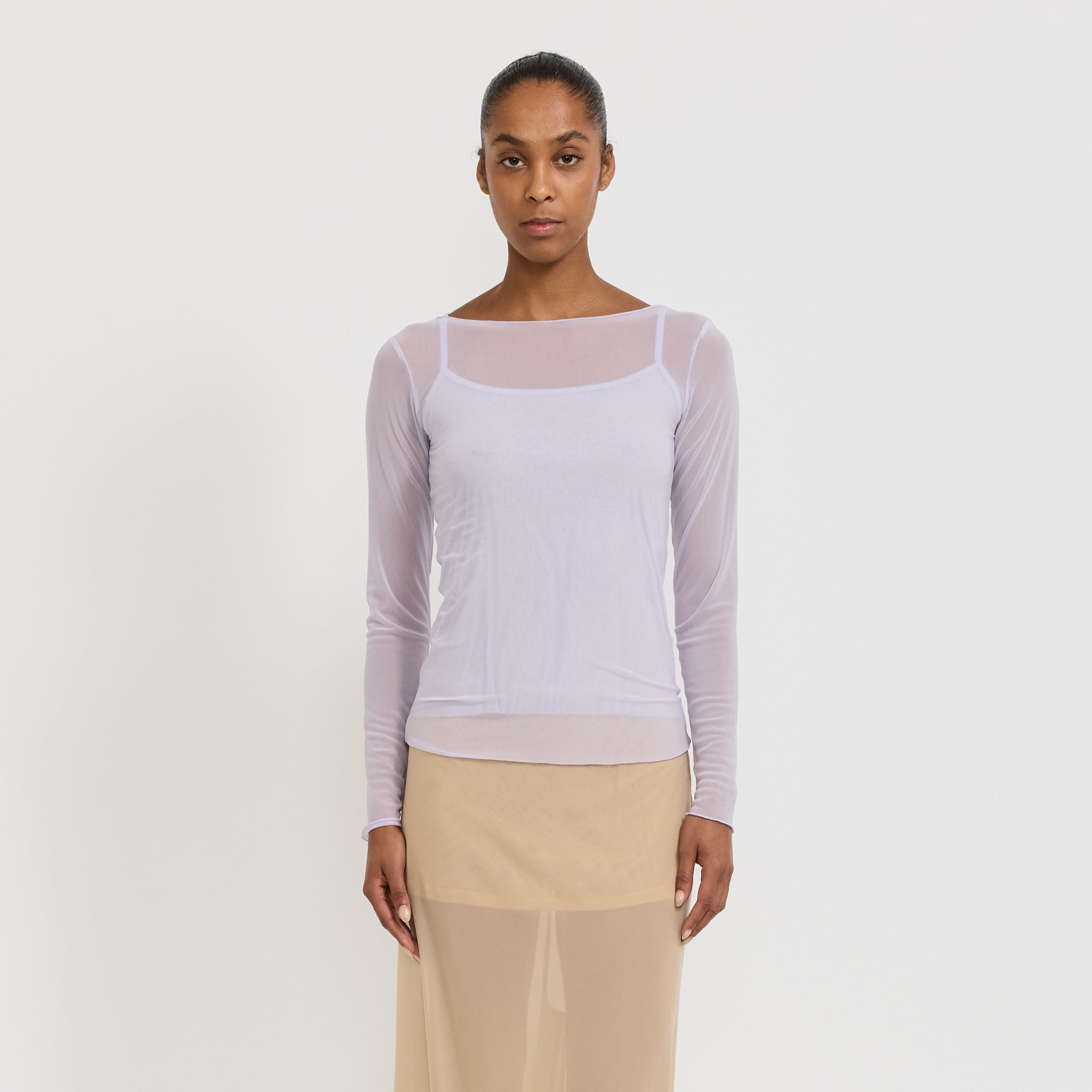 Find Me Now | Korean Power Mesh Boat Neck Long Sleeve Lilac | Maplestore