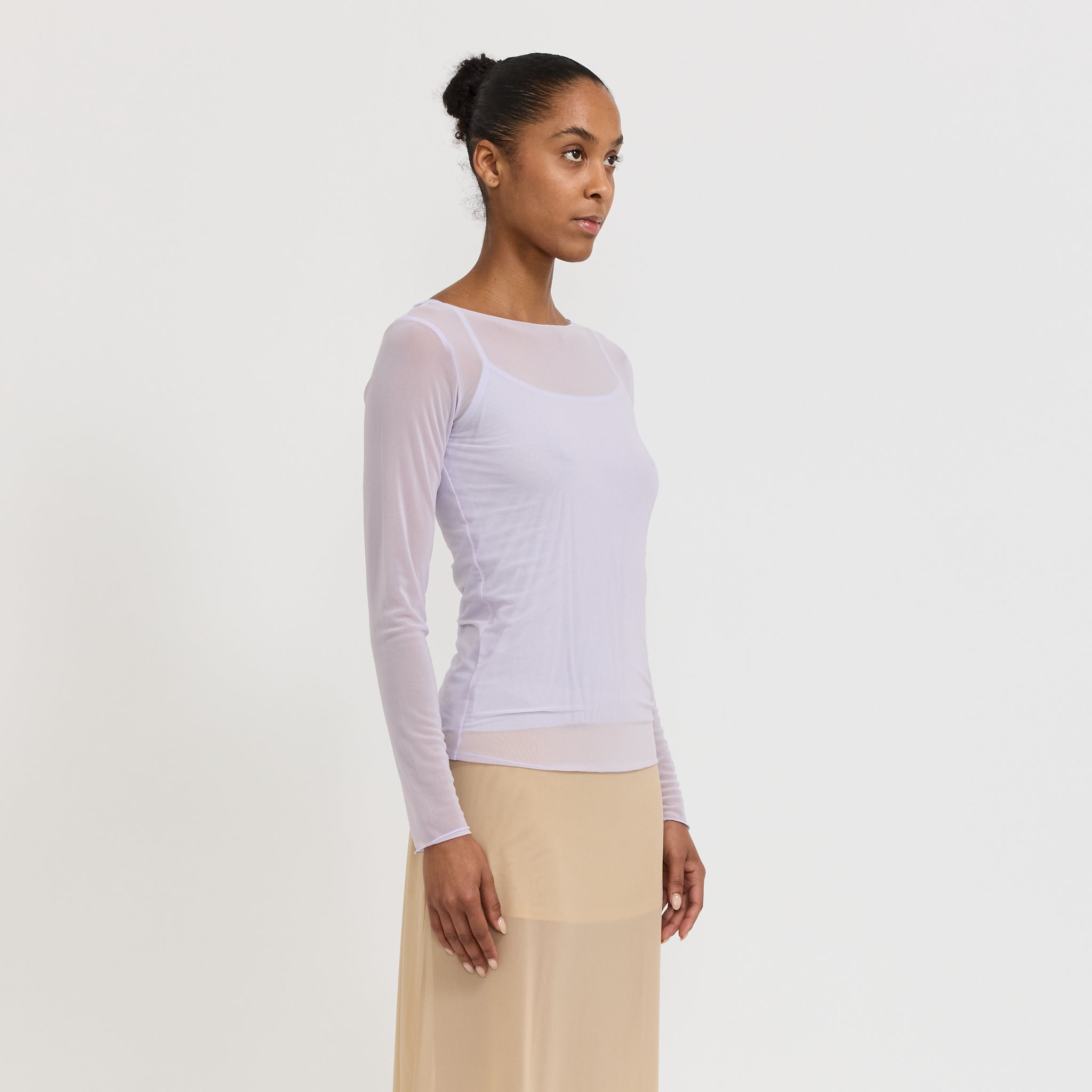 Find Me Now | Korean Power Mesh Boat Neck Long Sleeve Lilac | Maplestore