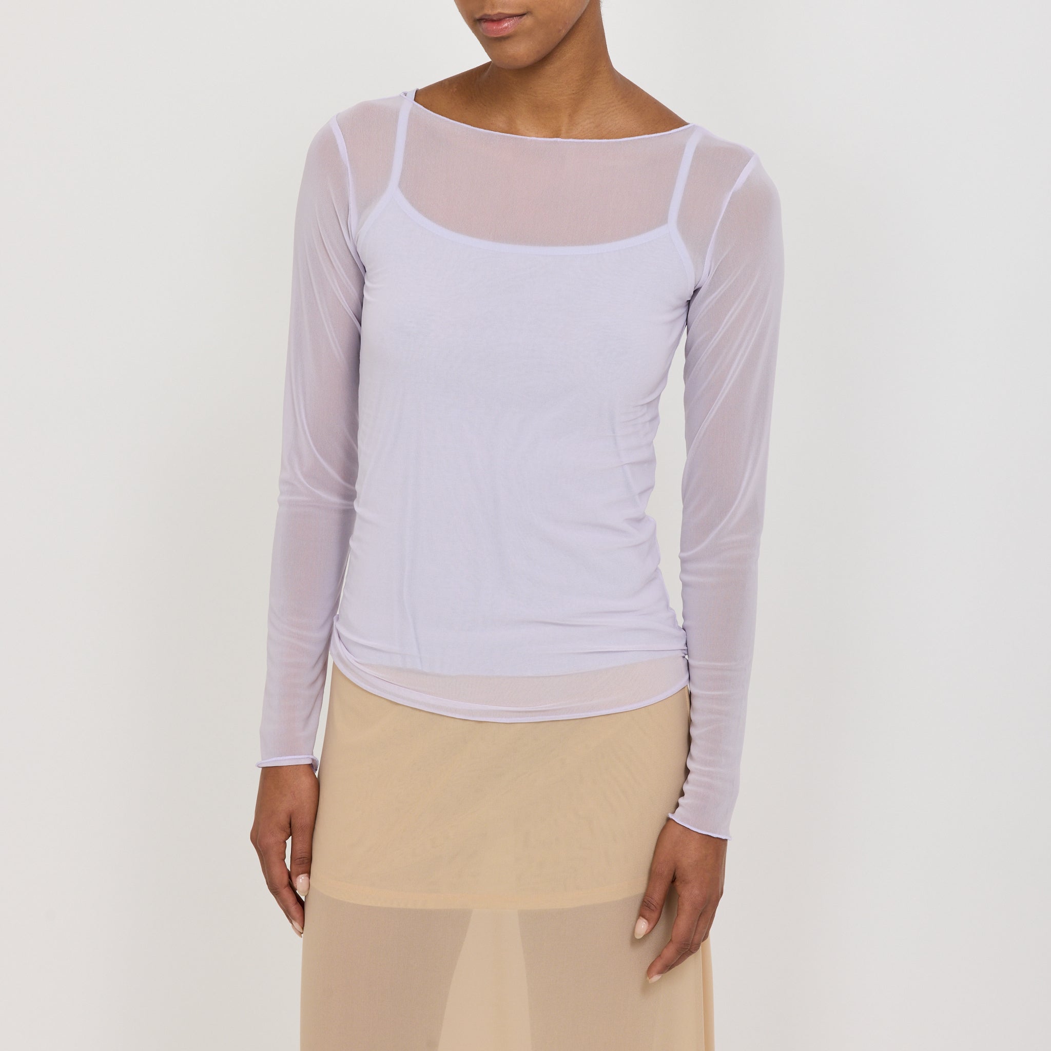 Find Me Now | Korean Power Mesh Boat Neck Long Sleeve Lilac | Maplestore