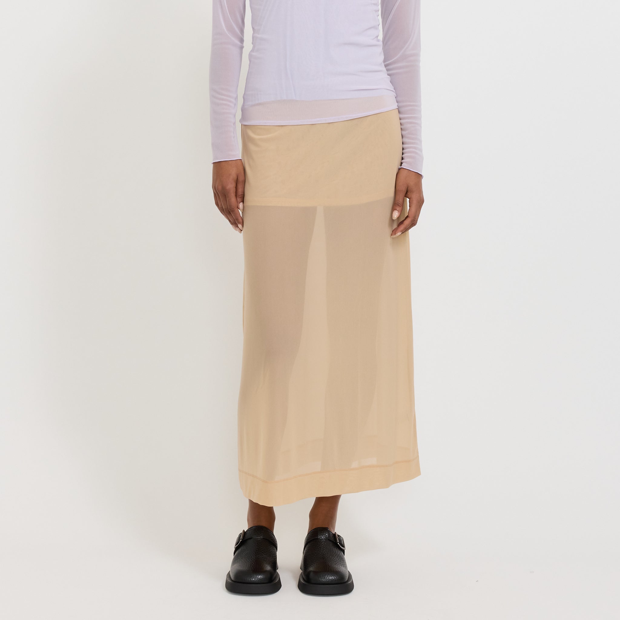 Korean Power Mesh Midi Skirt Light Fawn