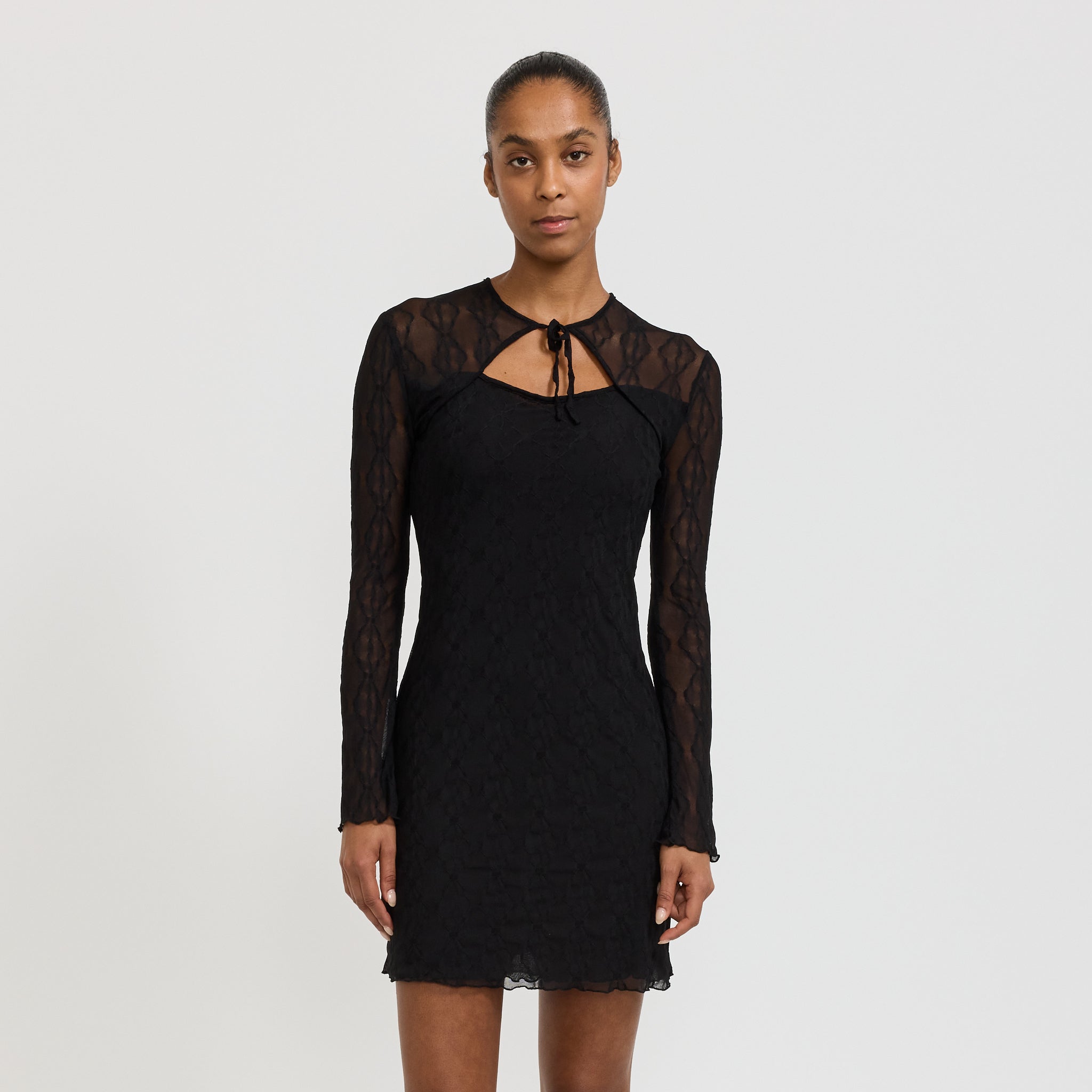 Find Me Now | Mariposa Long Sleeve Bow Mini Dress Black | Maplestore