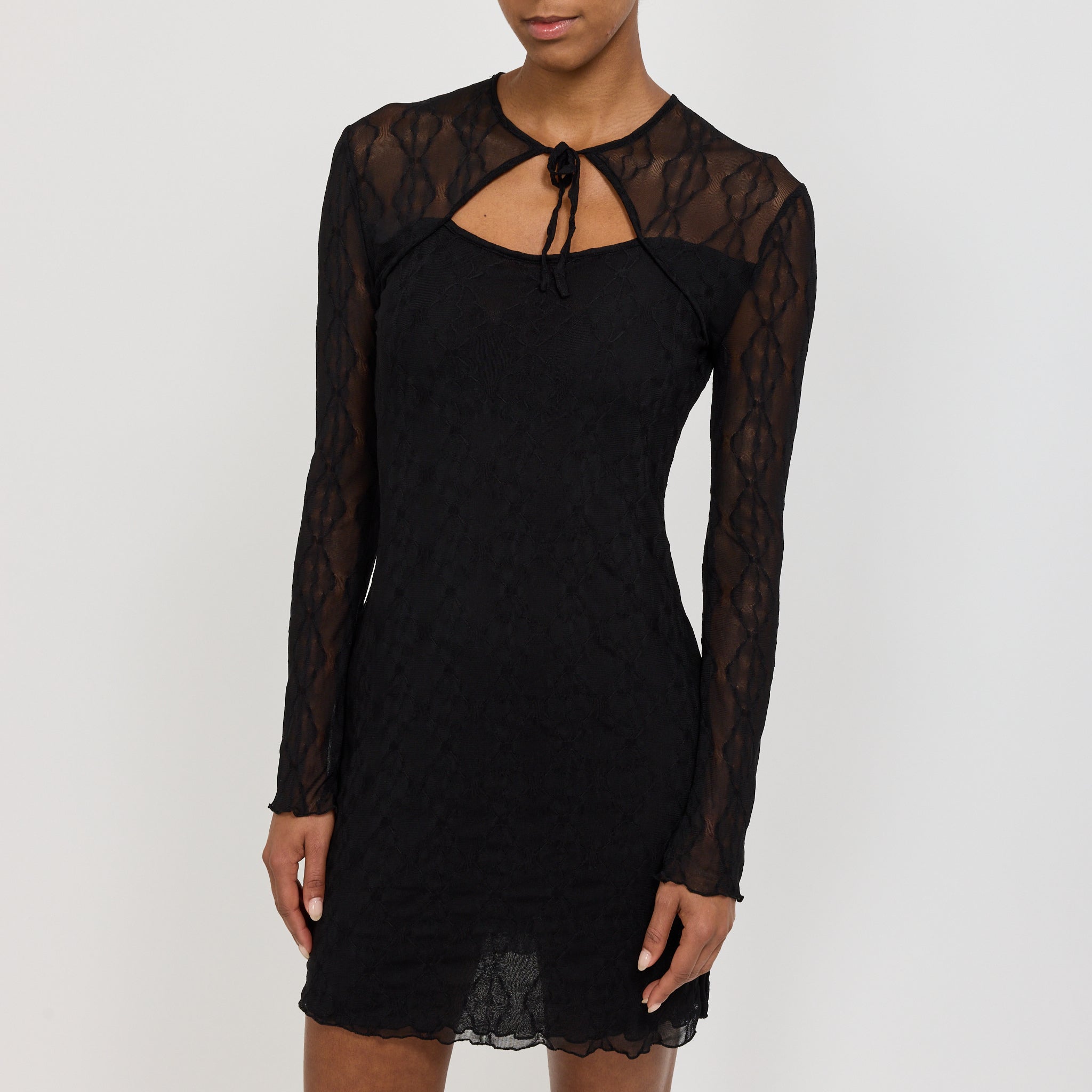 Find Me Now | Mariposa Long Sleeve Bow Mini Dress Black | Maplestore