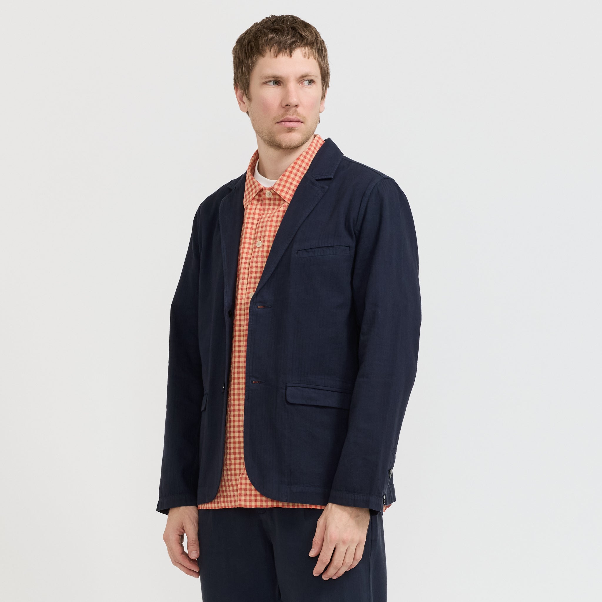 Folk | Assembly Blazer Navy Herringbone | Maplestore