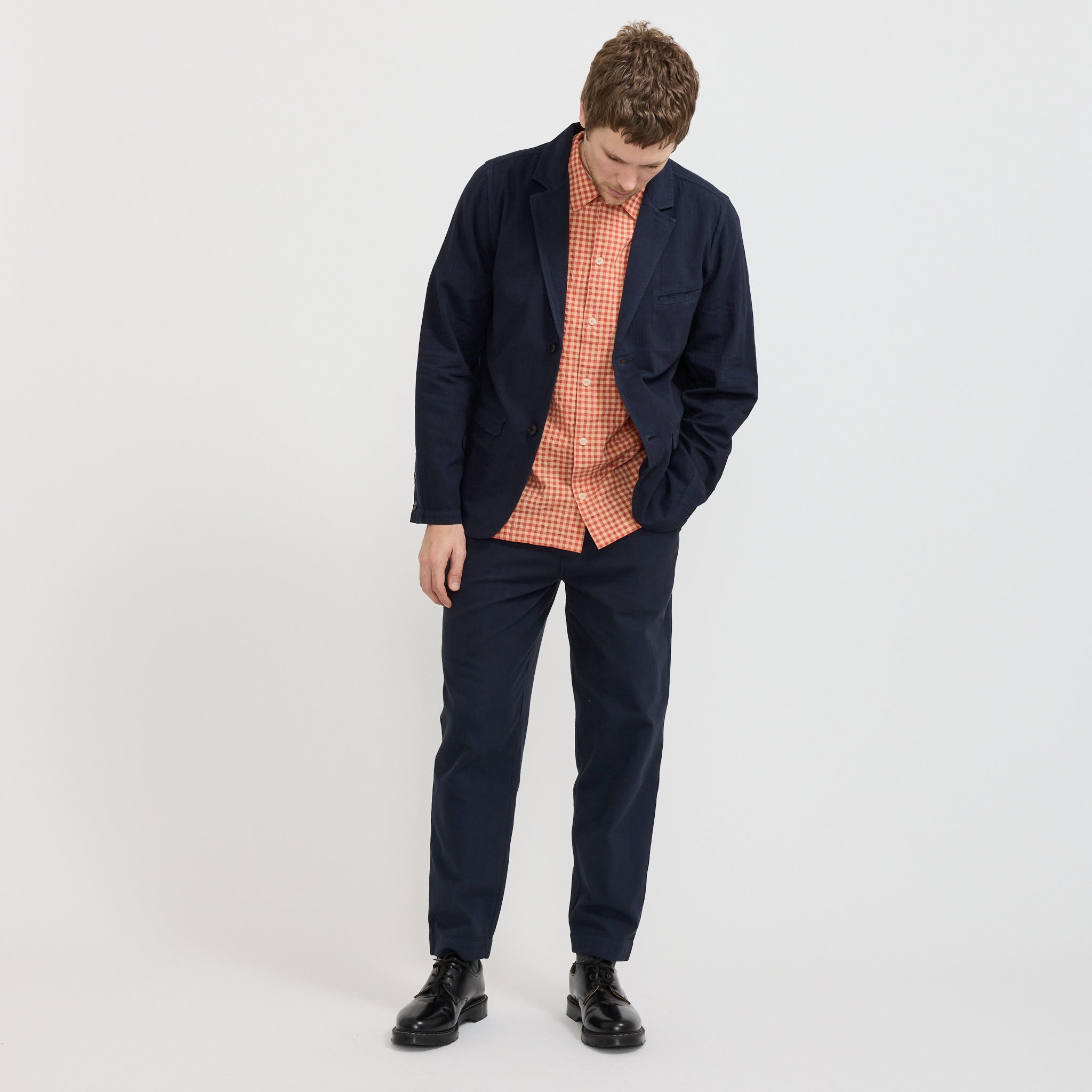 Folk | Assembly Suit Trouser Navy Herringbone | Maplestore