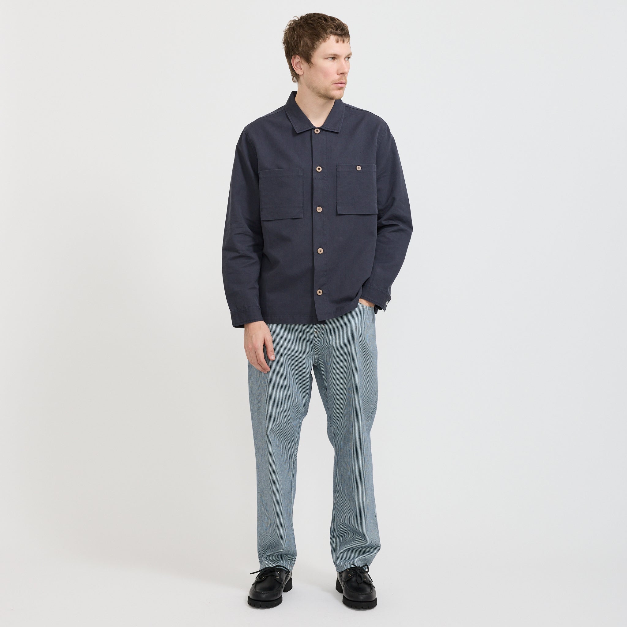 Folk | Barrel Leg Jean Indigo Ticking Stripe | Maplestore