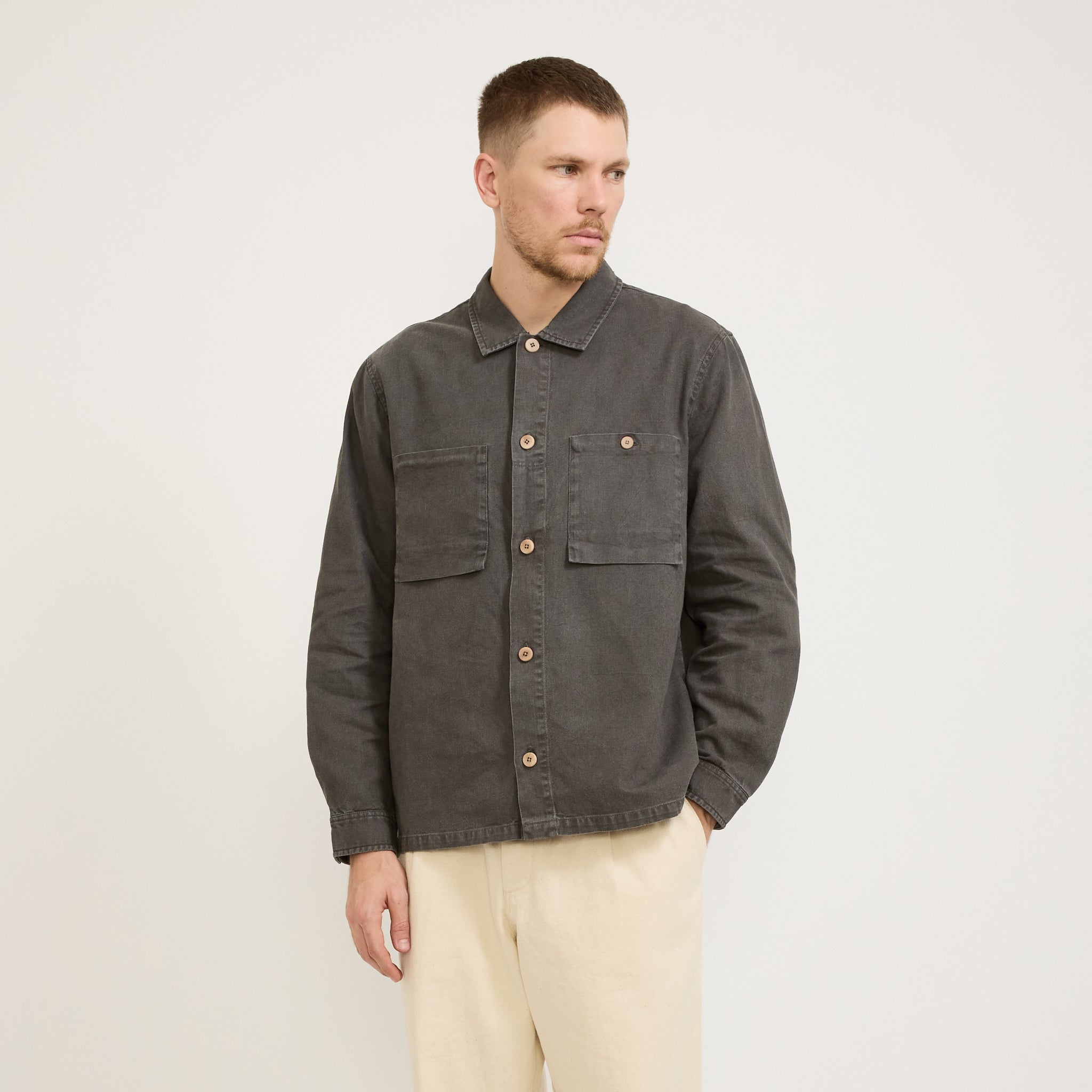 Folk | Patch Overshirt Charcoal Hemp Canvas | Maplestore