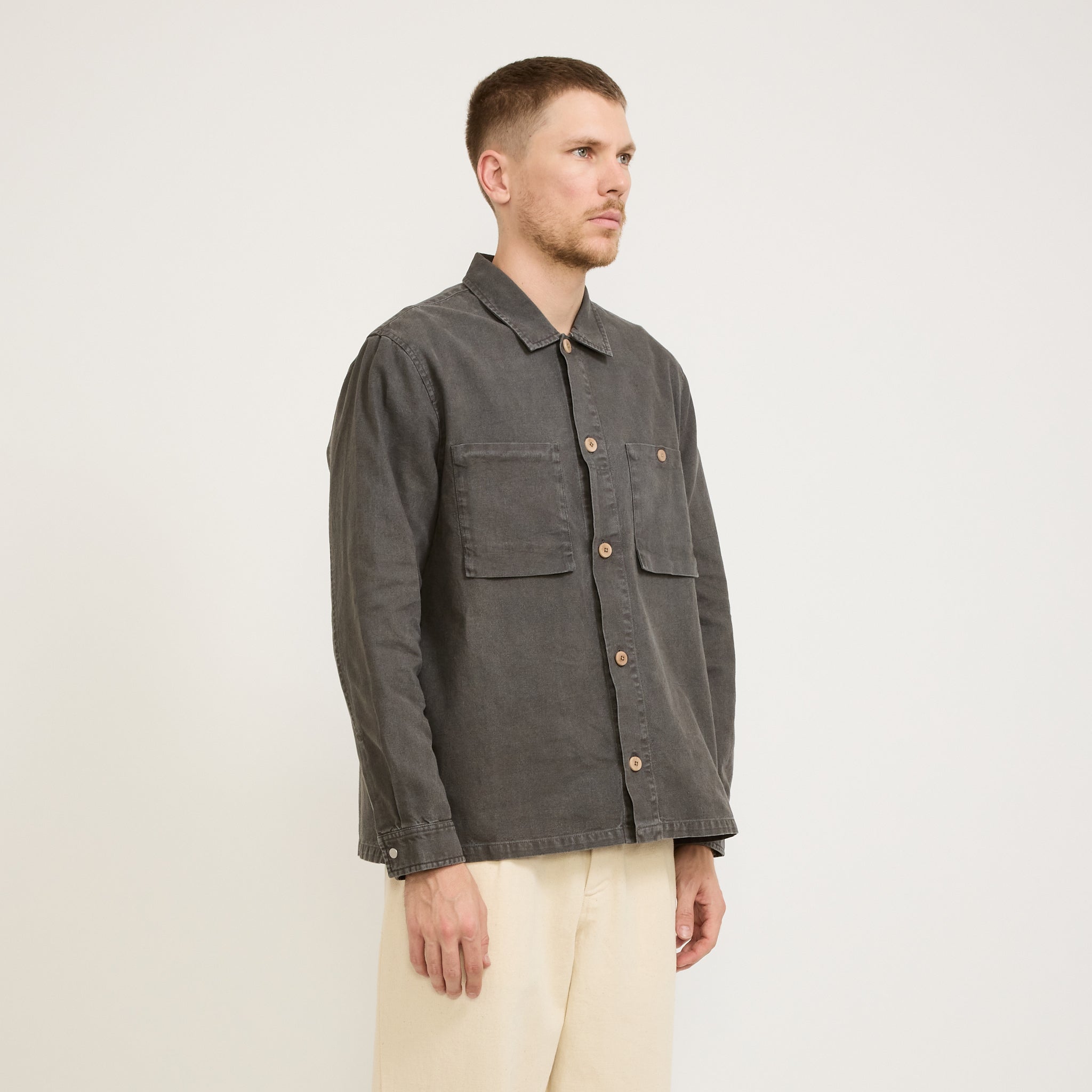 Folk | Patch Overshirt Charcoal Hemp Canvas | Maplestore