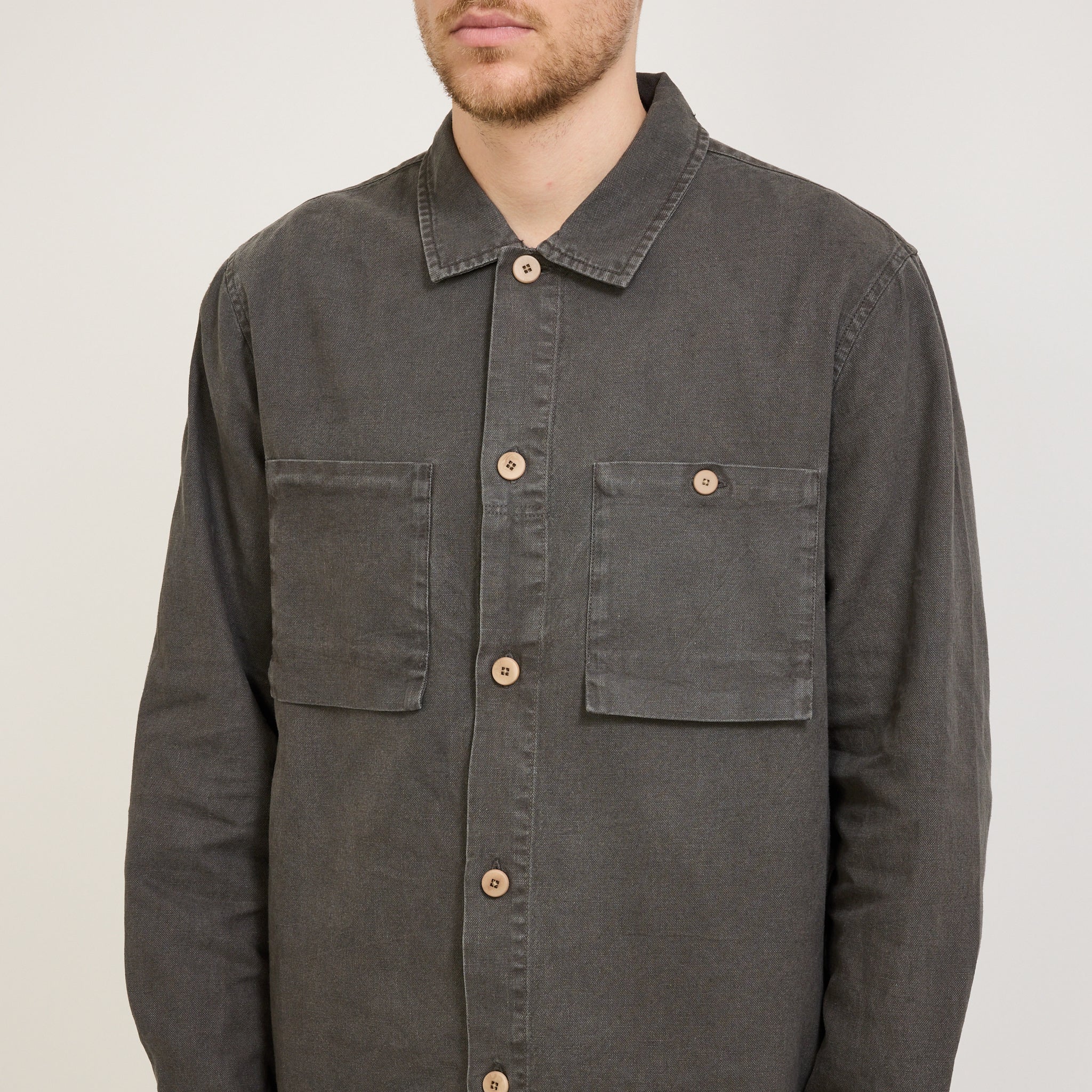 Folk | Patch Overshirt Charcoal Hemp Canvas | Maplestore
