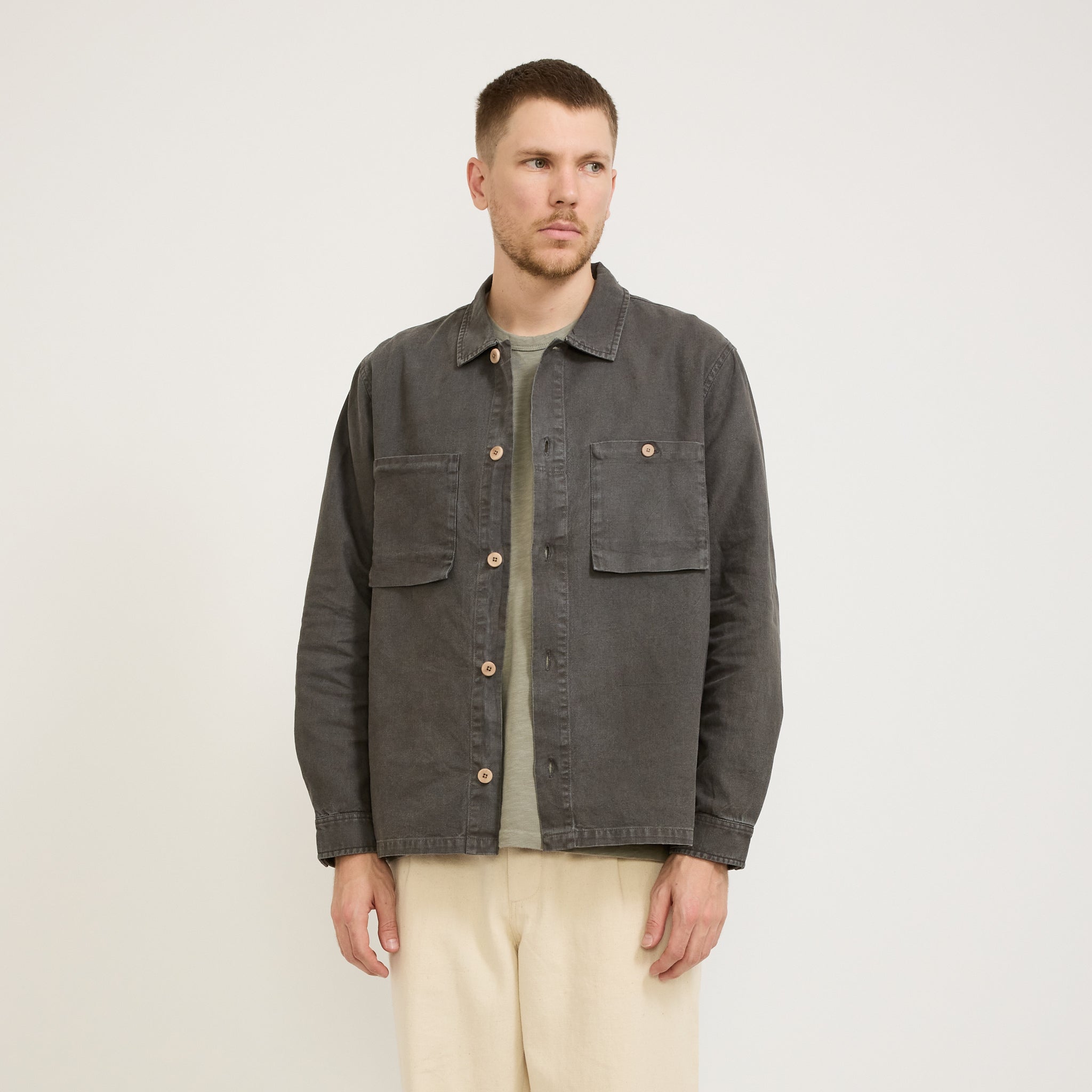 Folk | Patch Overshirt Charcoal Hemp Canvas | Maplestore