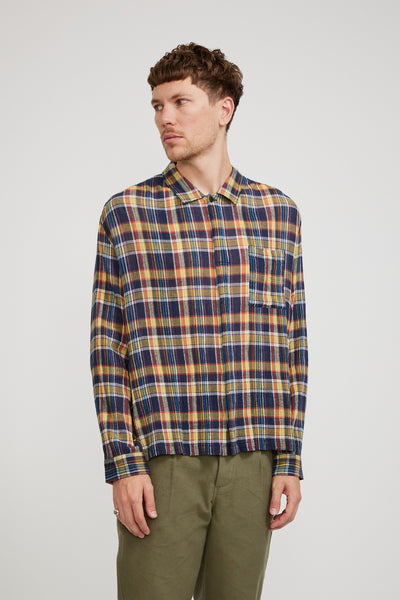Folk | Patch Shirt Navy Multicolour Check | Maplestore