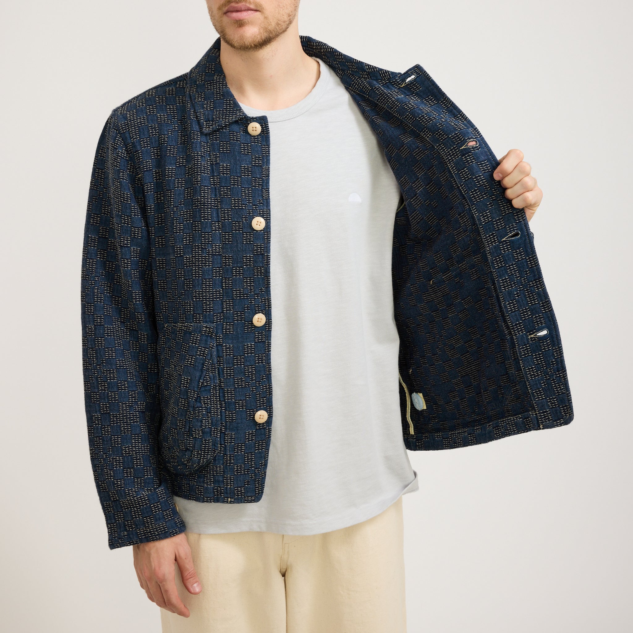 Folk | Prism Jacket Indigo Mix Checkerboard | Maplestore