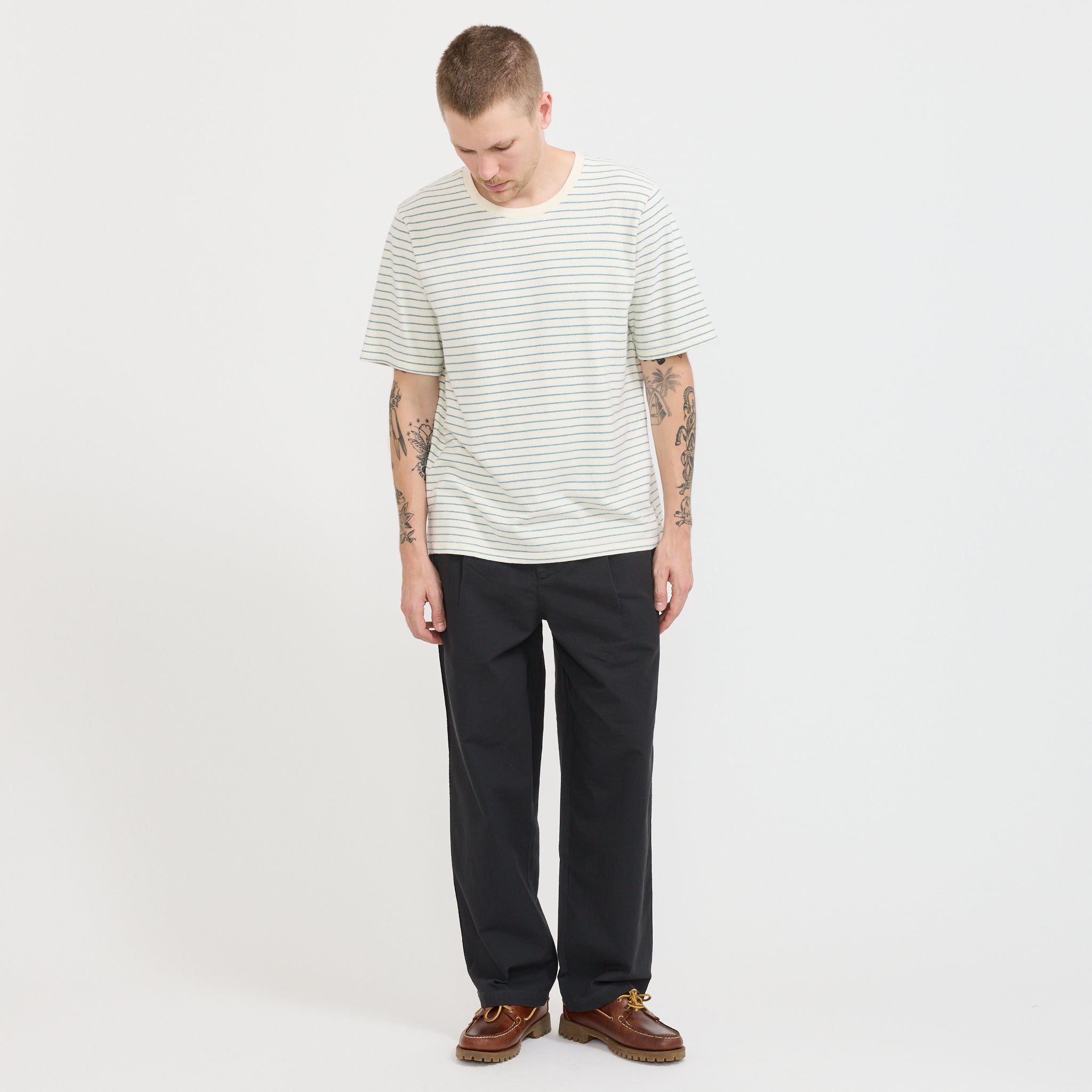 SS Textured Stripe T-Shirt Ecru/Misty Green