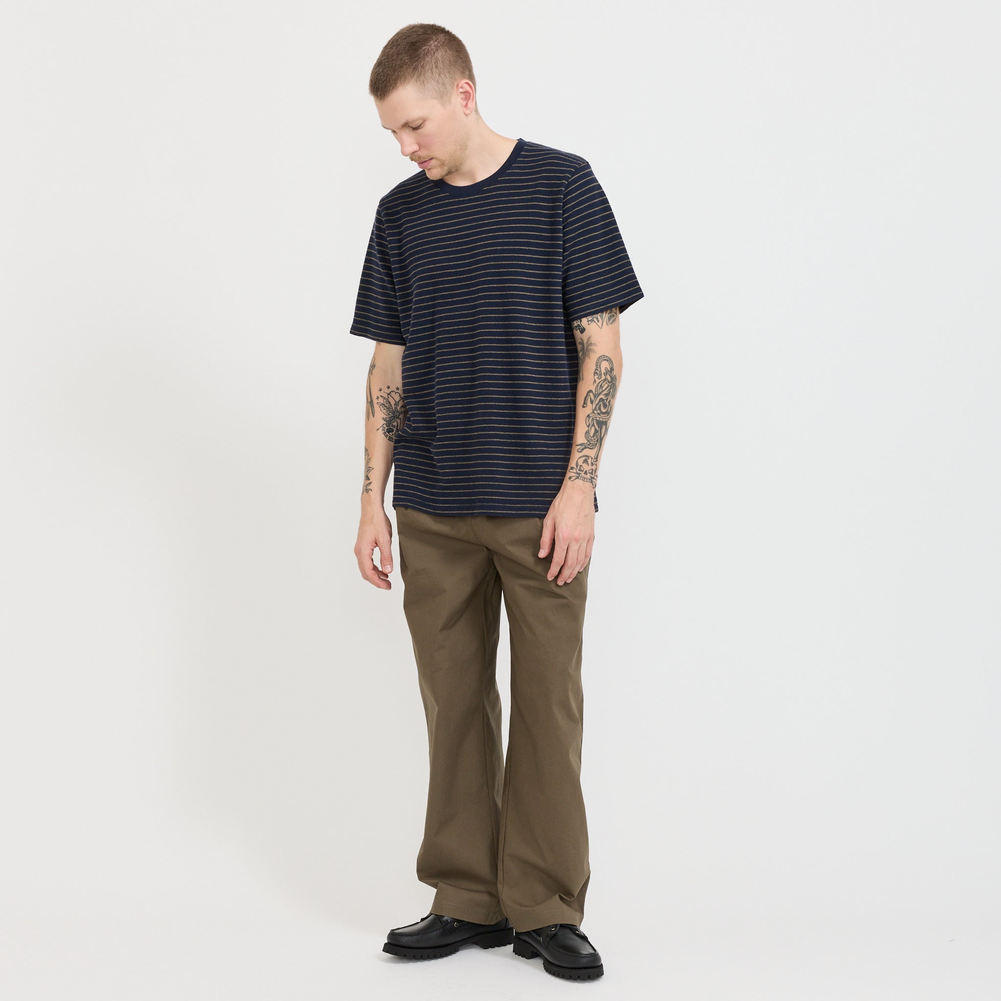 SS Textured Stripe T-Shirt Navy/Olive
