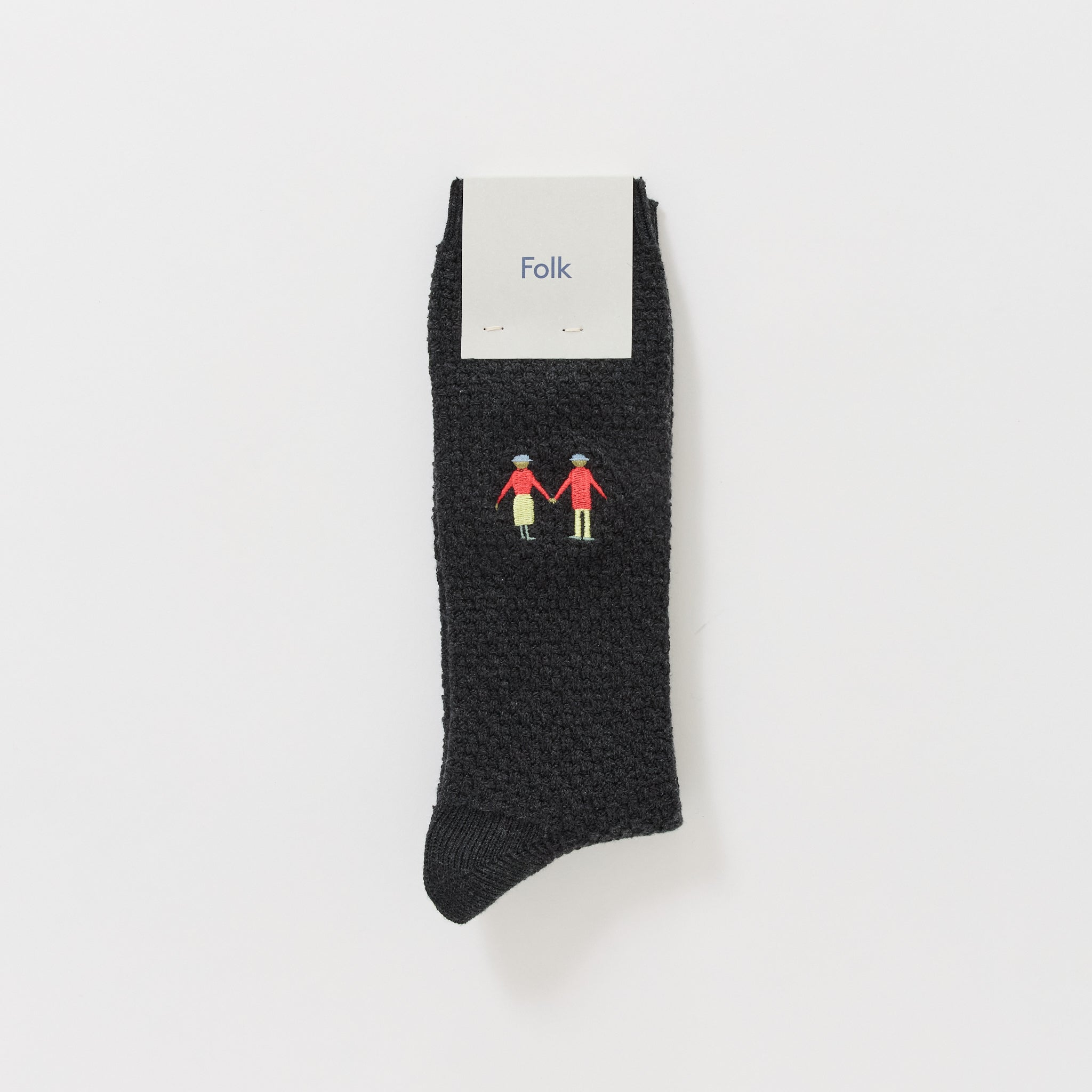 Waffle Socks Charcoal Embroidery