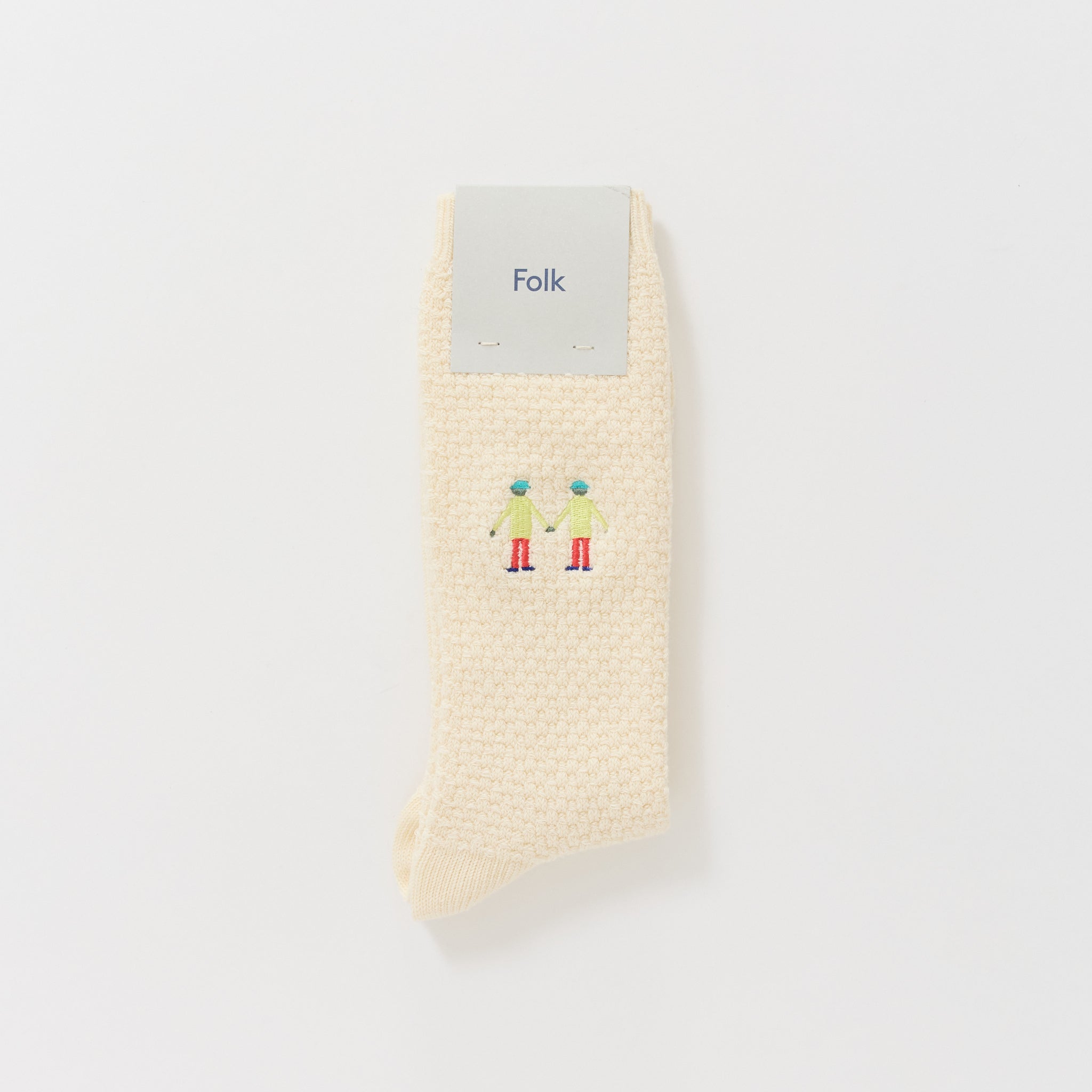 Waffle Socks Ecru Embroidery