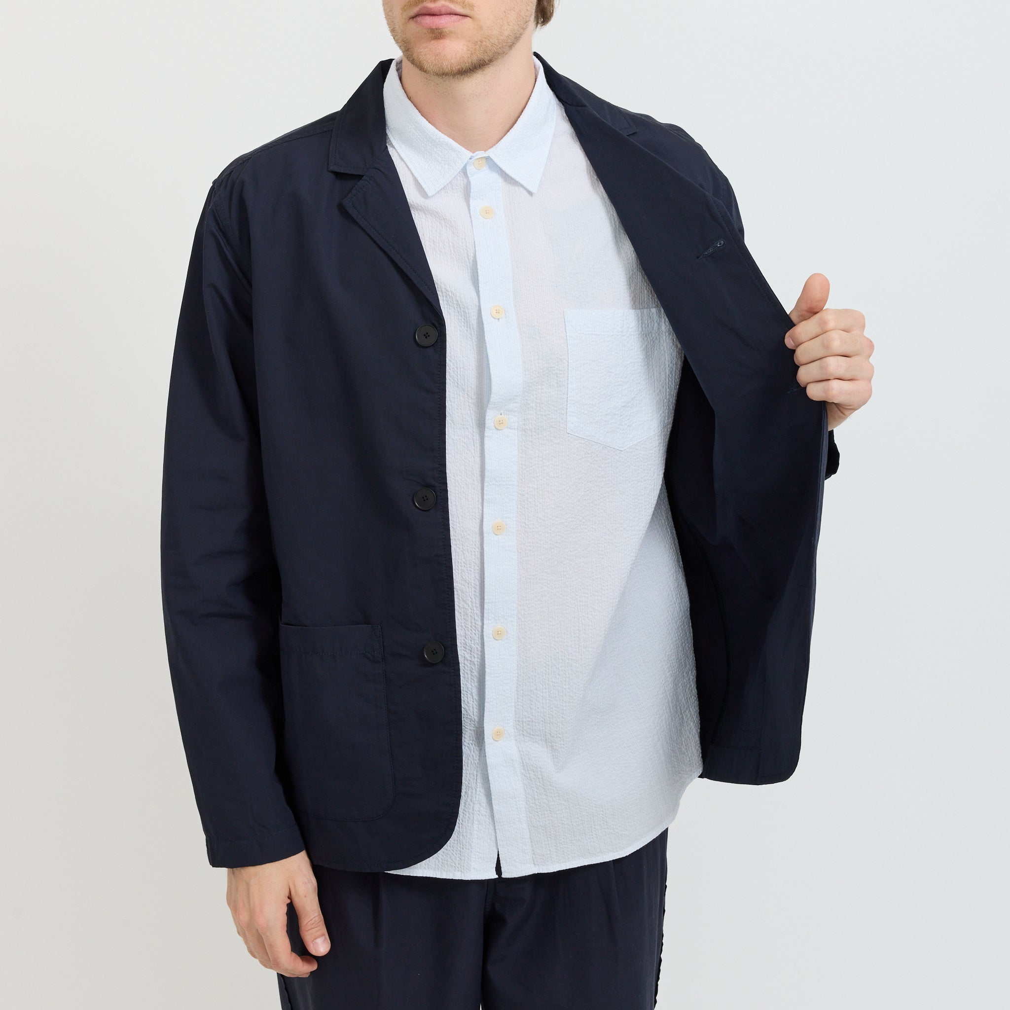 Wide Fit Blazer Navy Tech Slub