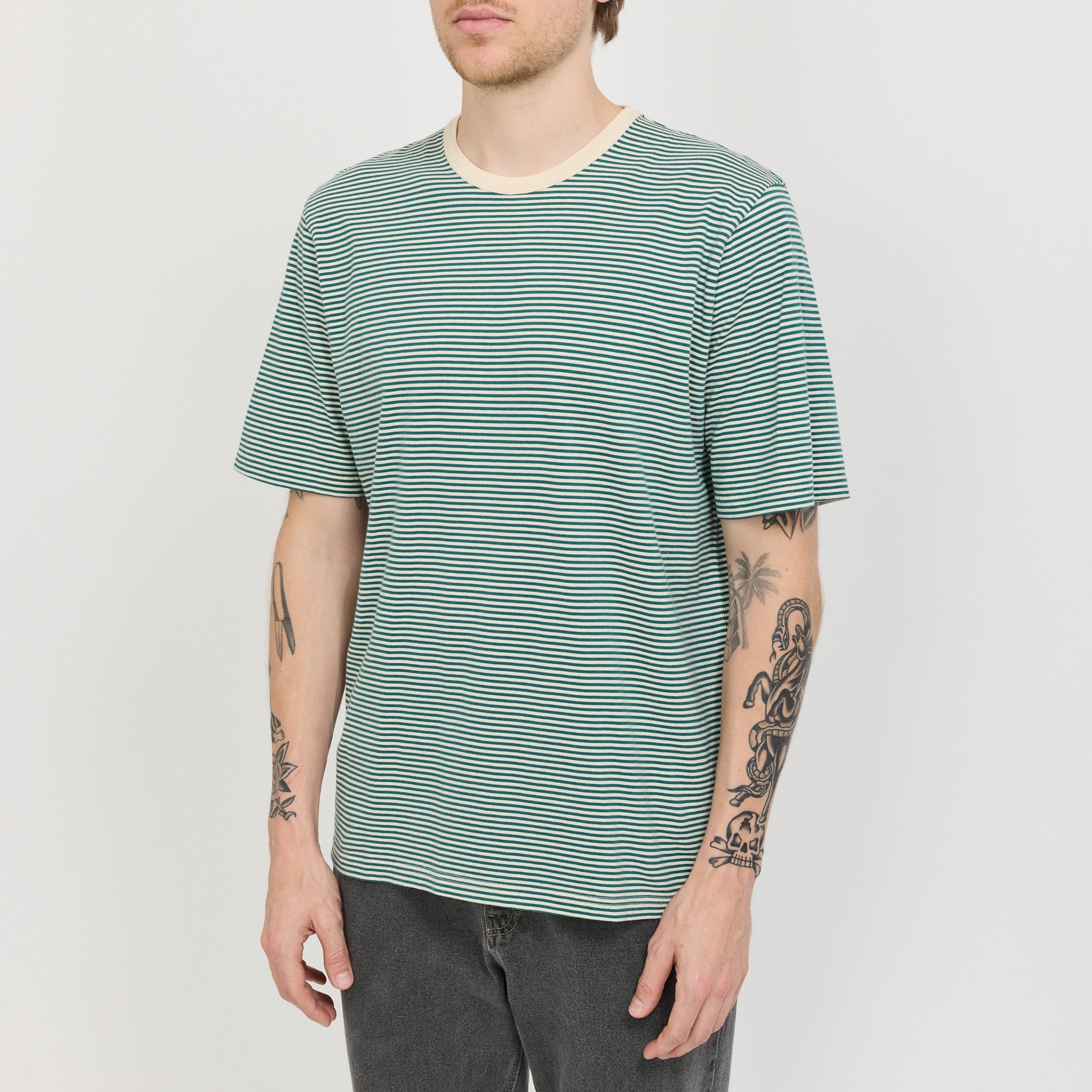 1X1 Stripe T-Shirt Pthalo Green / Ecru