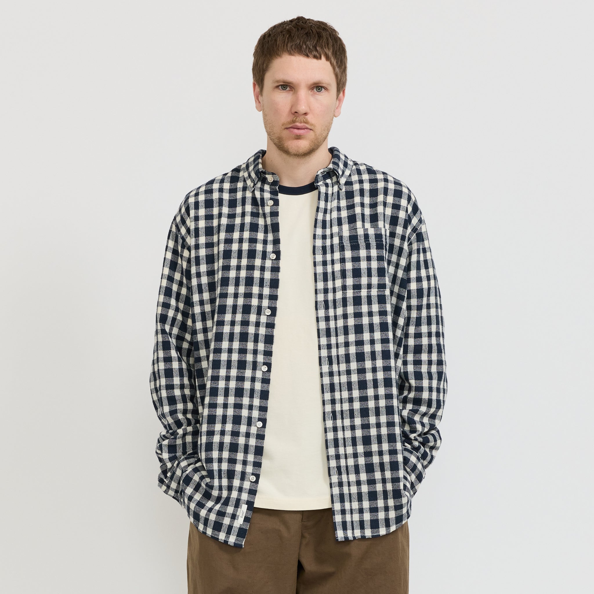 Foret | Creek Boucle Check Shirt Navy/Cloud | Maplestore
