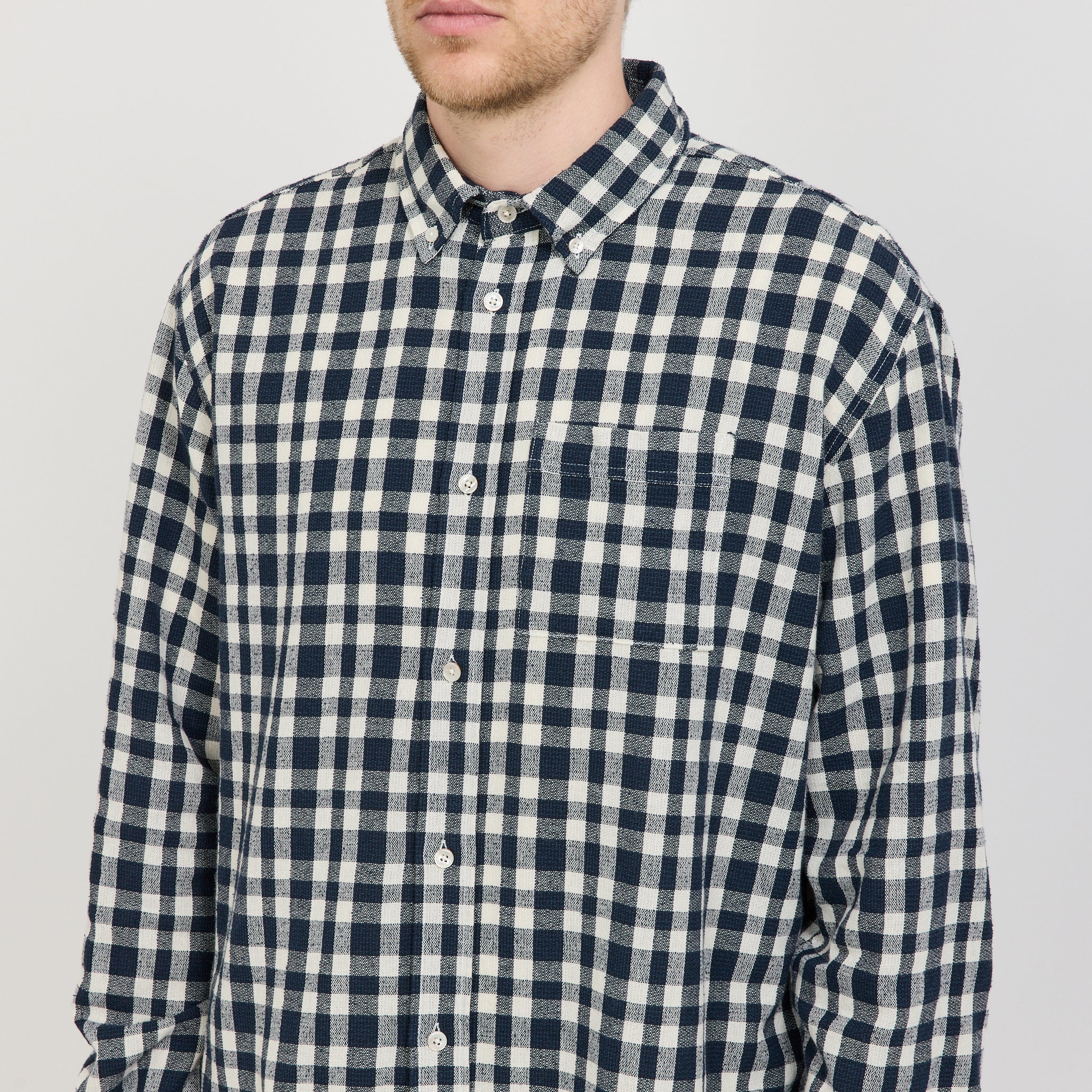Foret | Creek Boucle Check Shirt Navy/Cloud | Maplestore