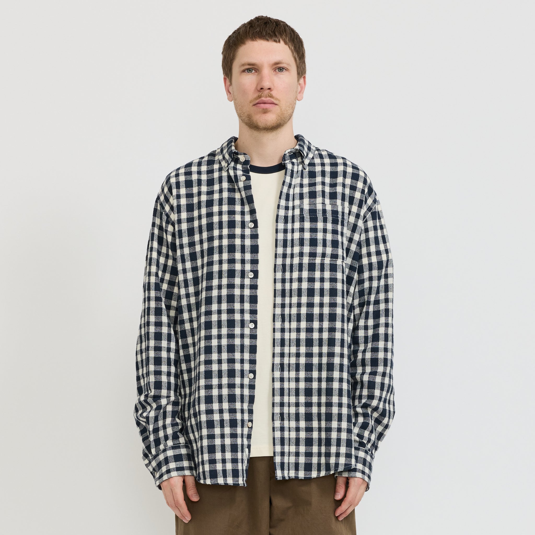 Foret | Creek Boucle Check Shirt Navy/Cloud | Maplestore