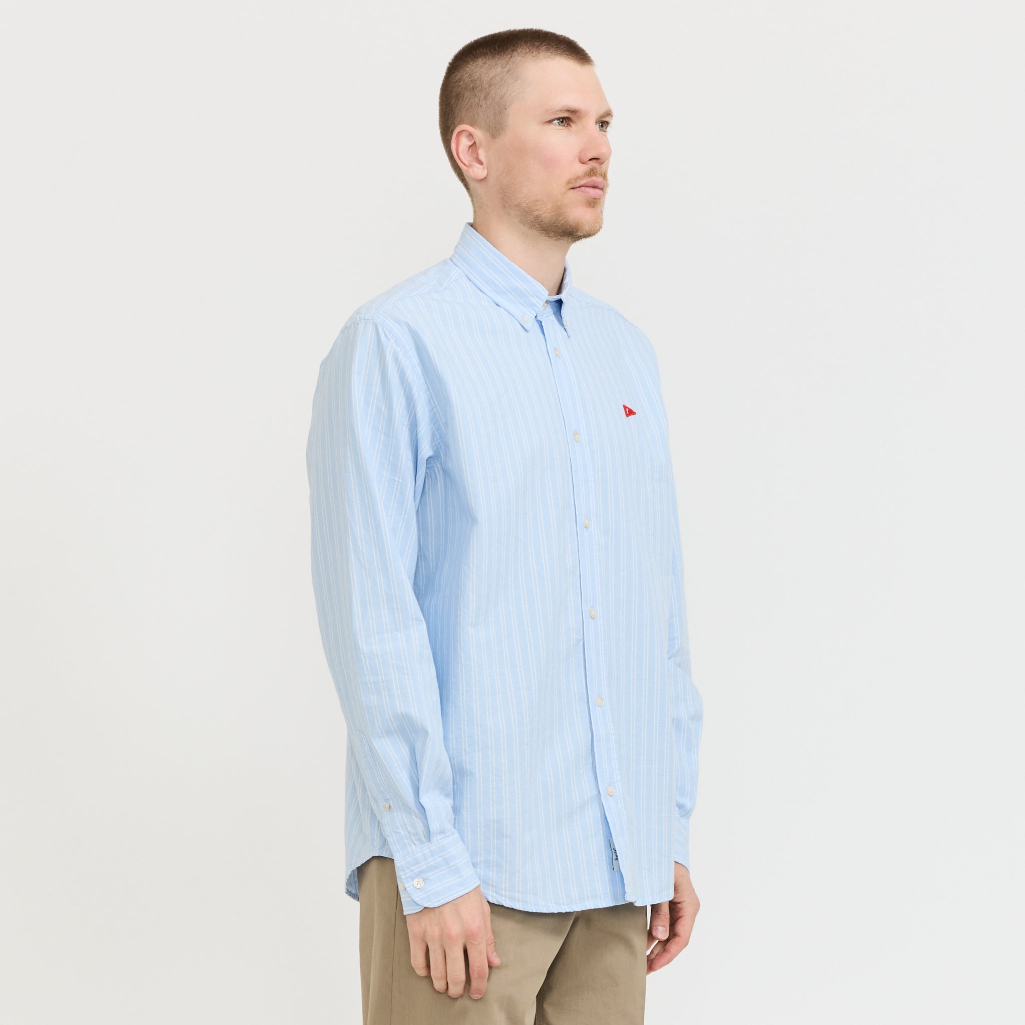 Foret | Flag Regular Fit Oxford Shirt Light Blue Stripe | Maplestore