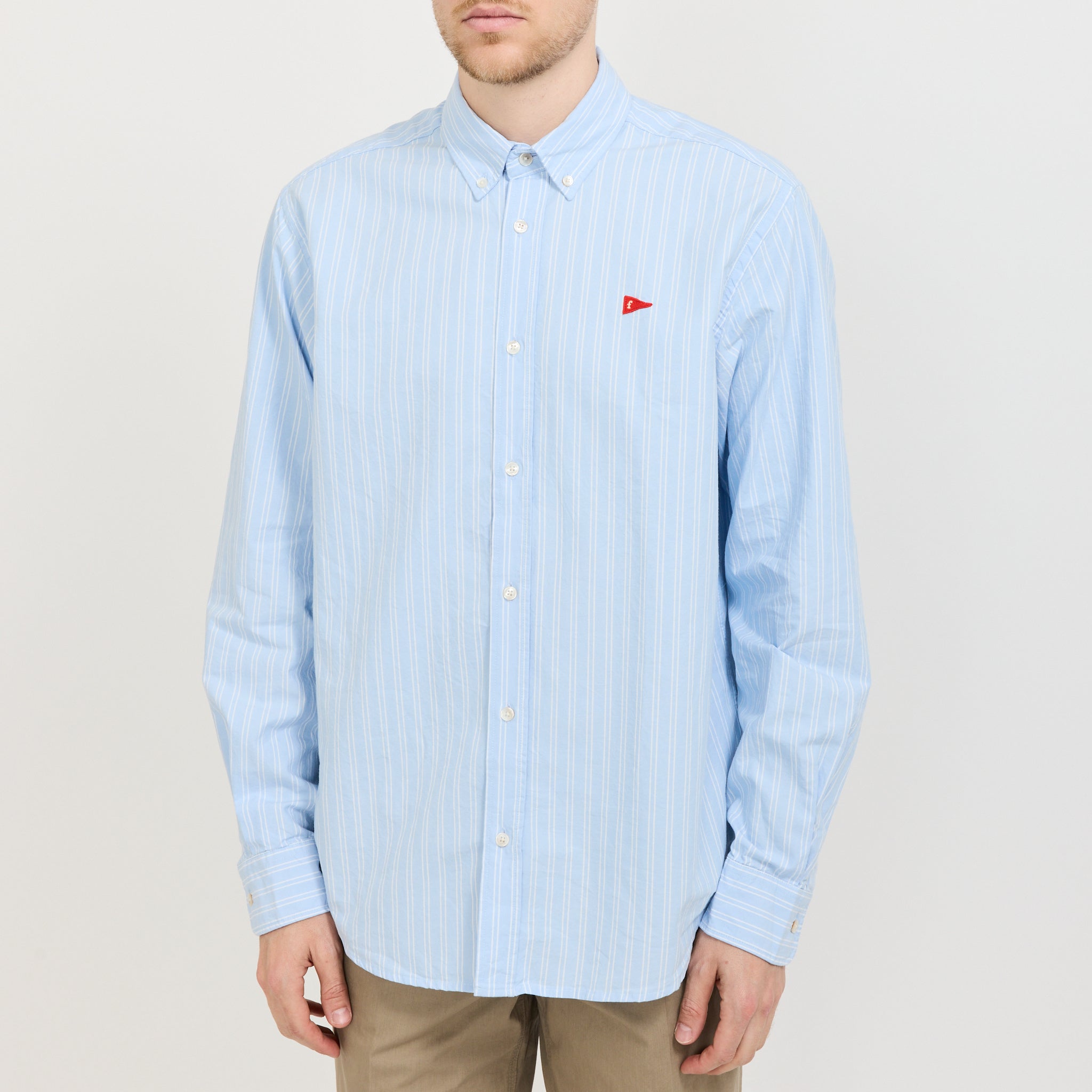 Foret | Flag Regular Fit Oxford Shirt Light Blue Stripe | Maplestore