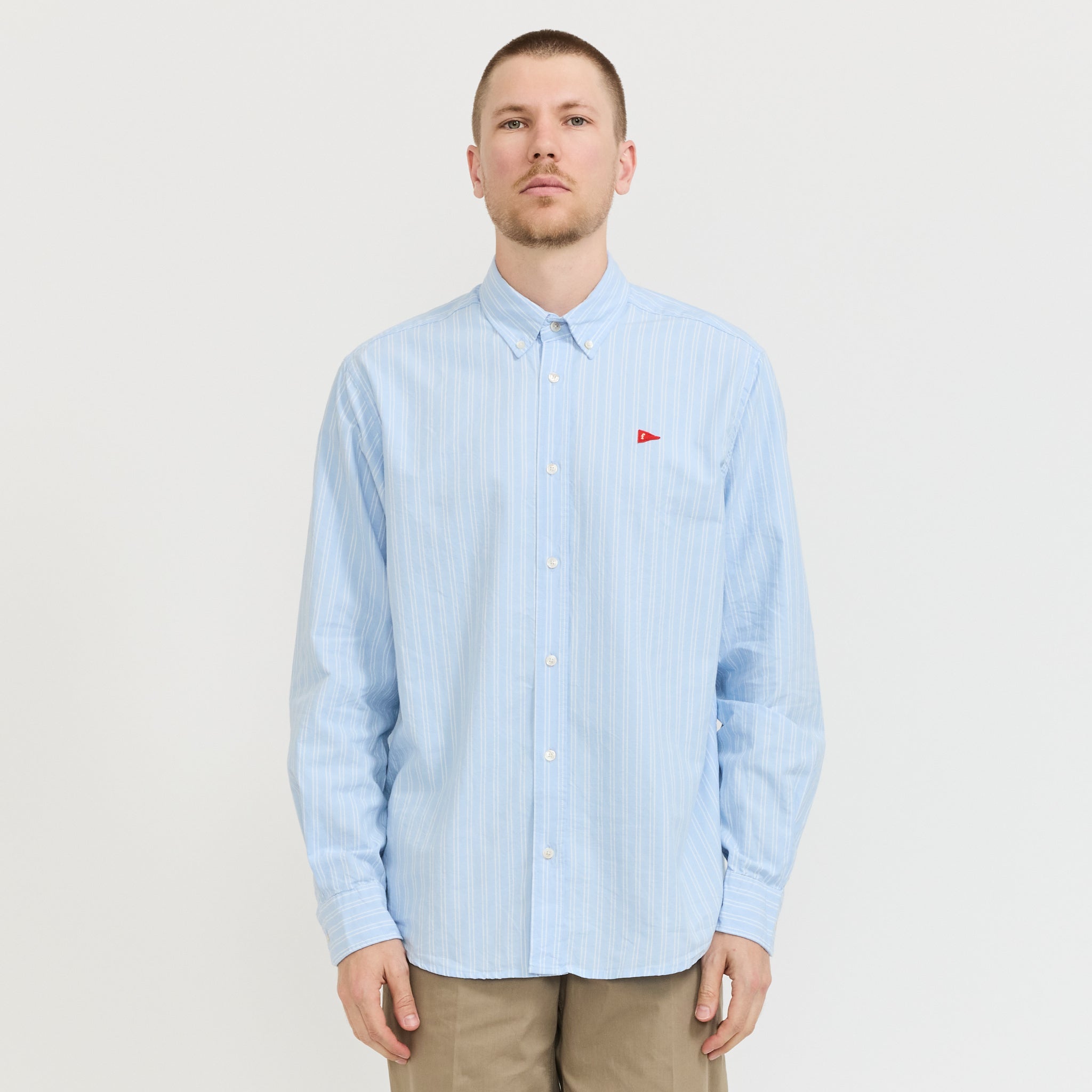 Foret | Flag Regular Fit Oxford Shirt Light Blue Stripe | Maplestore