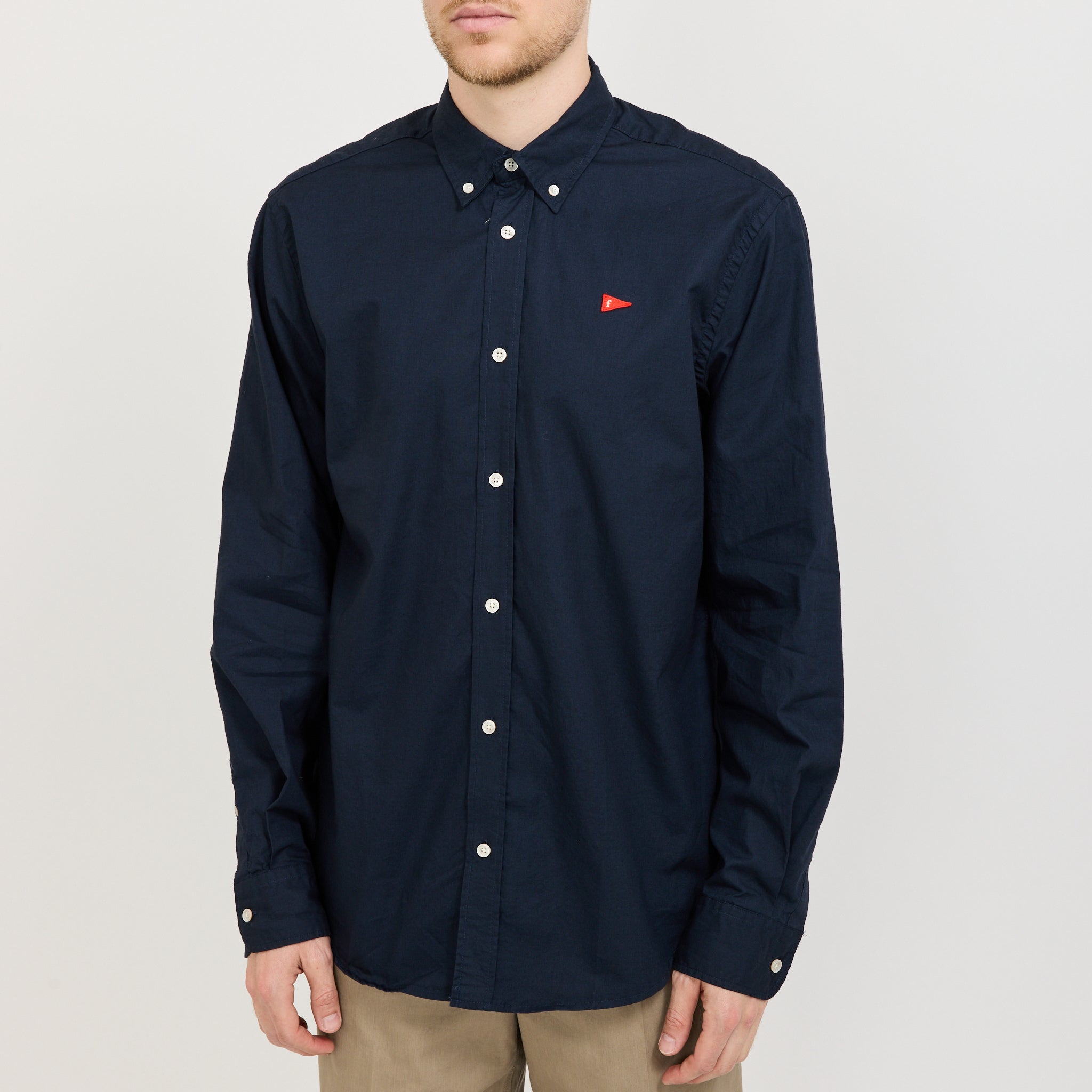 Foret | Flag Regular Fit Oxford Shirt Navy | Maplestore