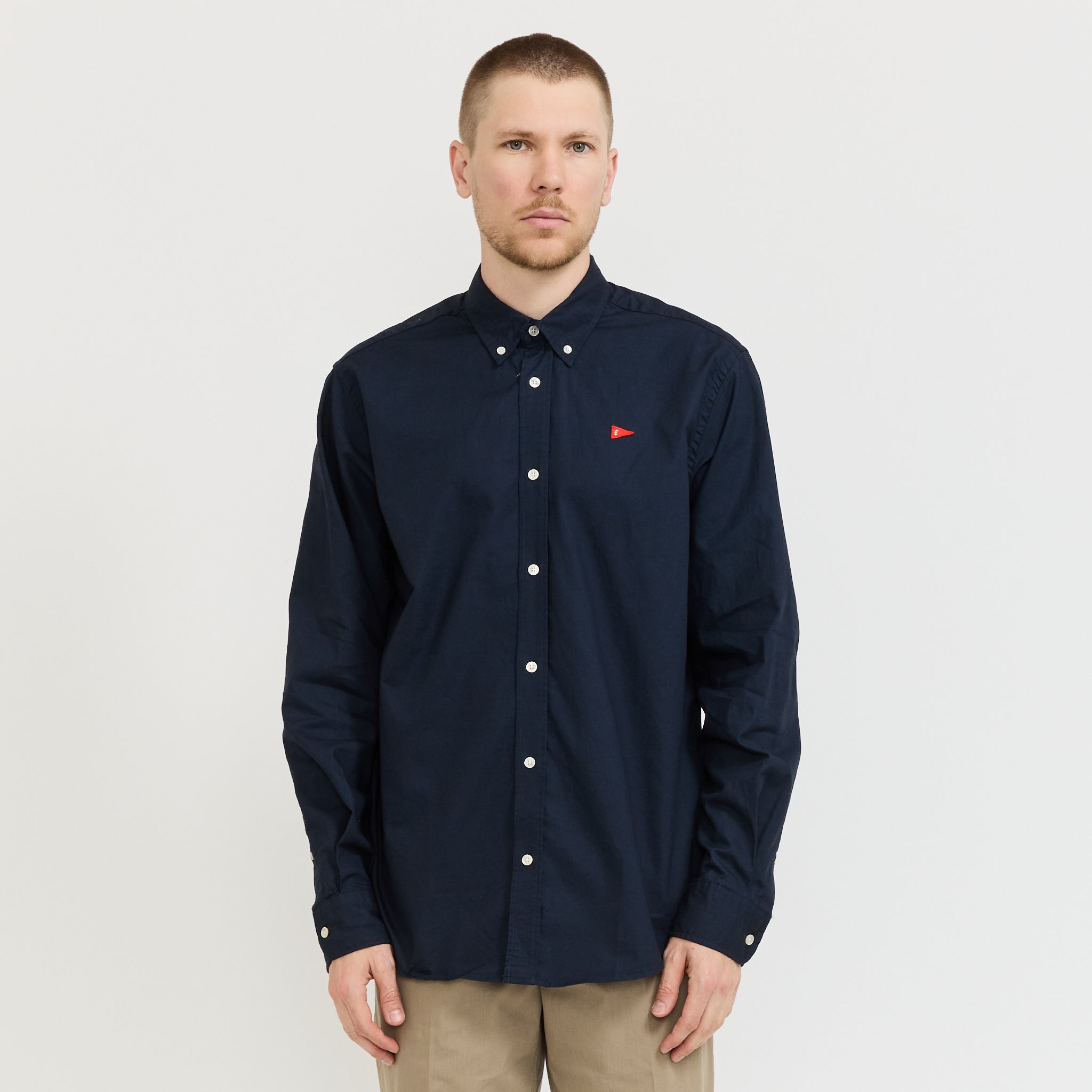 Foret | Flag Regular Fit Oxford Shirt Navy | Maplestore
