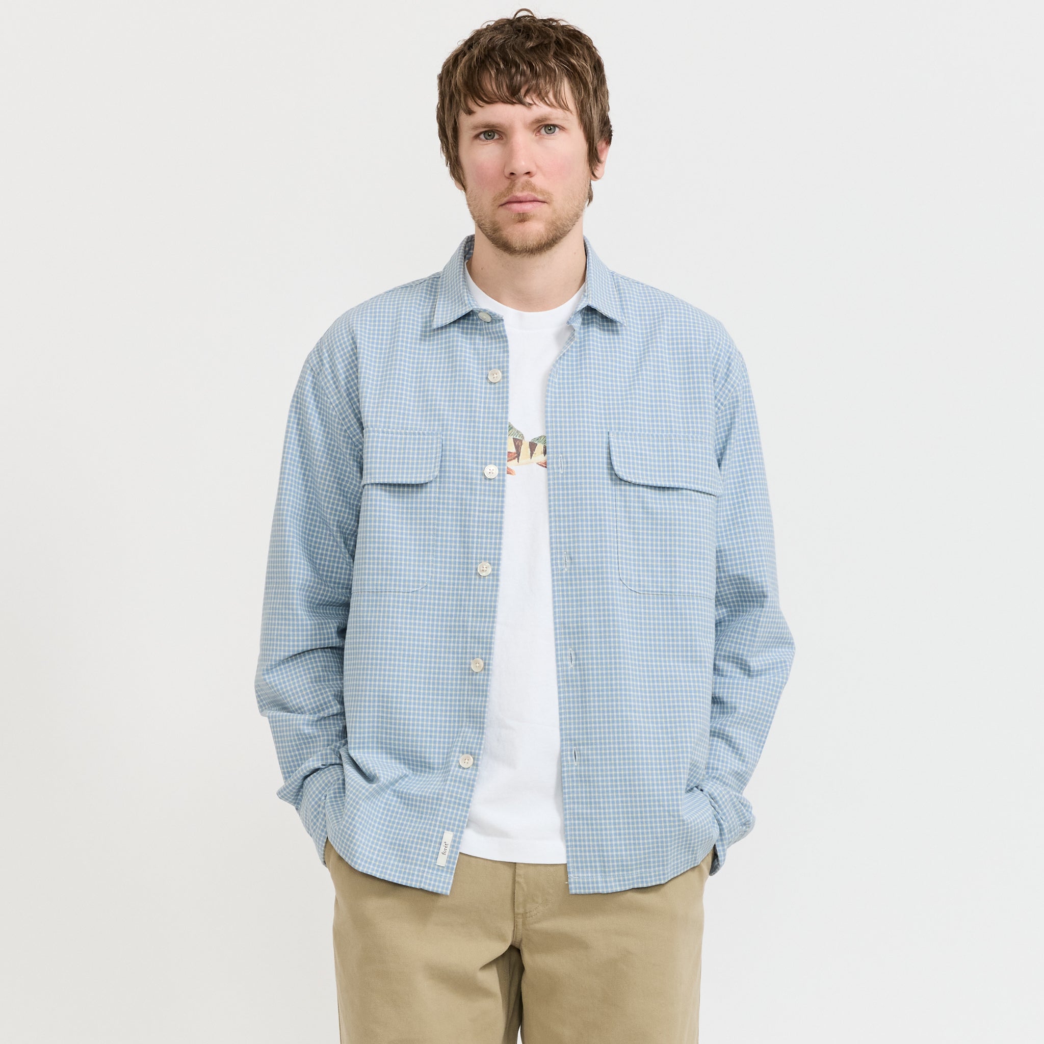 Lunar Relaxed Fit Textured Overshirt Light Blue Check
