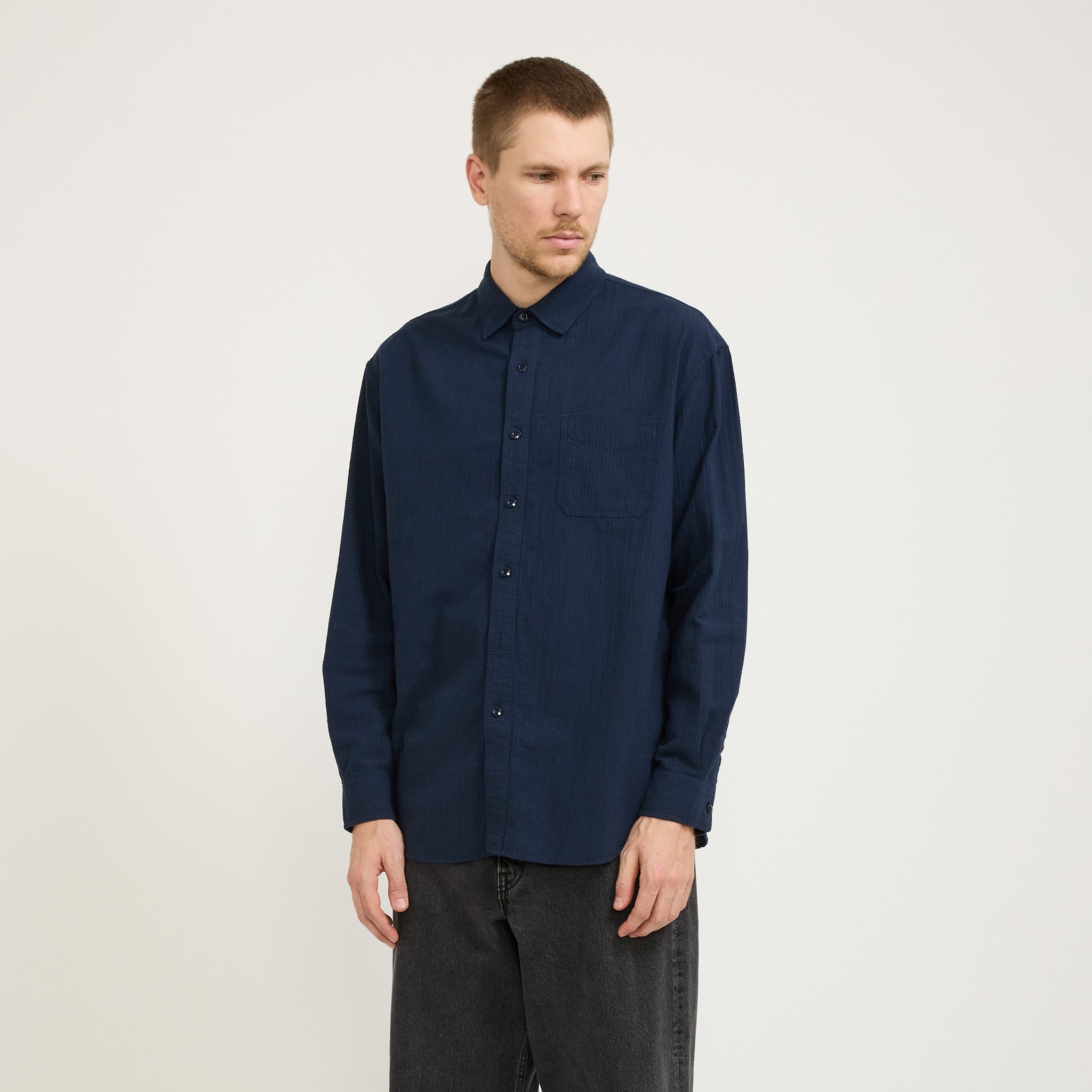 Frizmworks | OG Dobby Weave Seersucker Shirt Navy | Maplestore