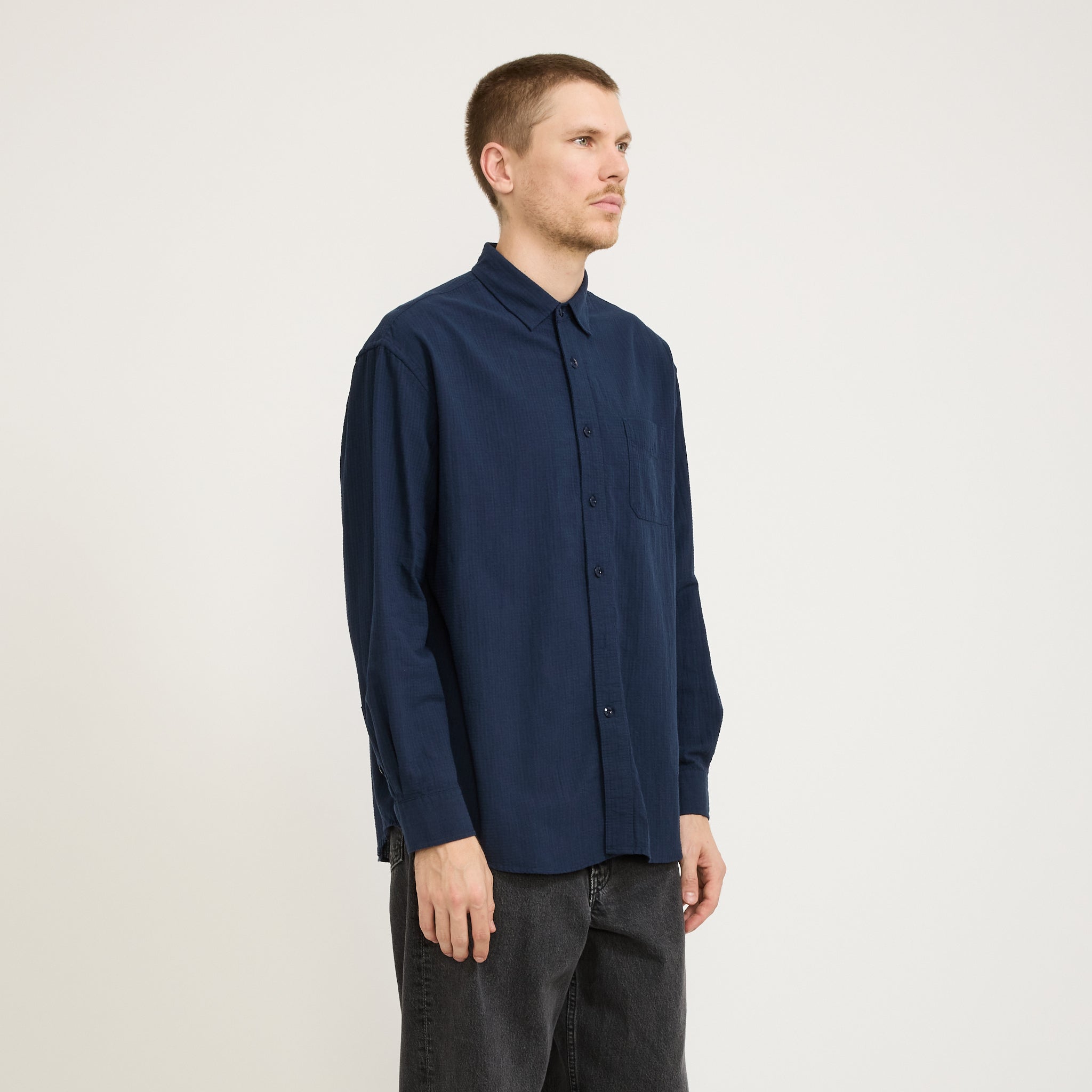 Frizmworks | OG Dobby Weave Seersucker Shirt Navy | Maplestore