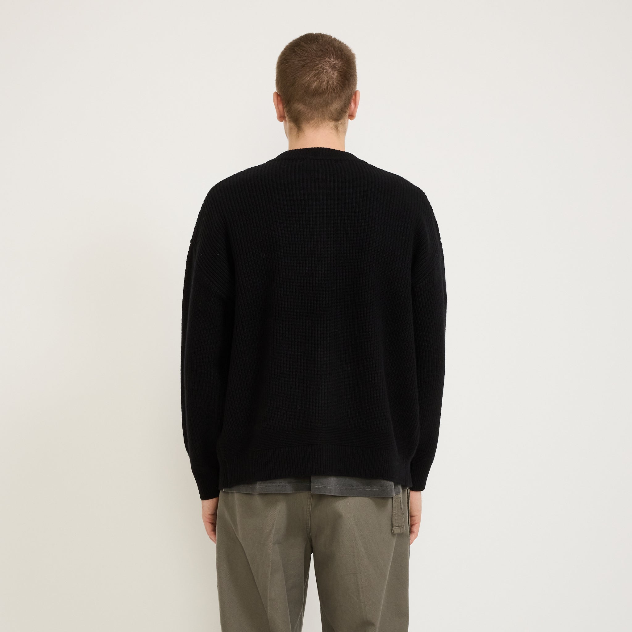 Wool Deck Zip Up Cardigan Black