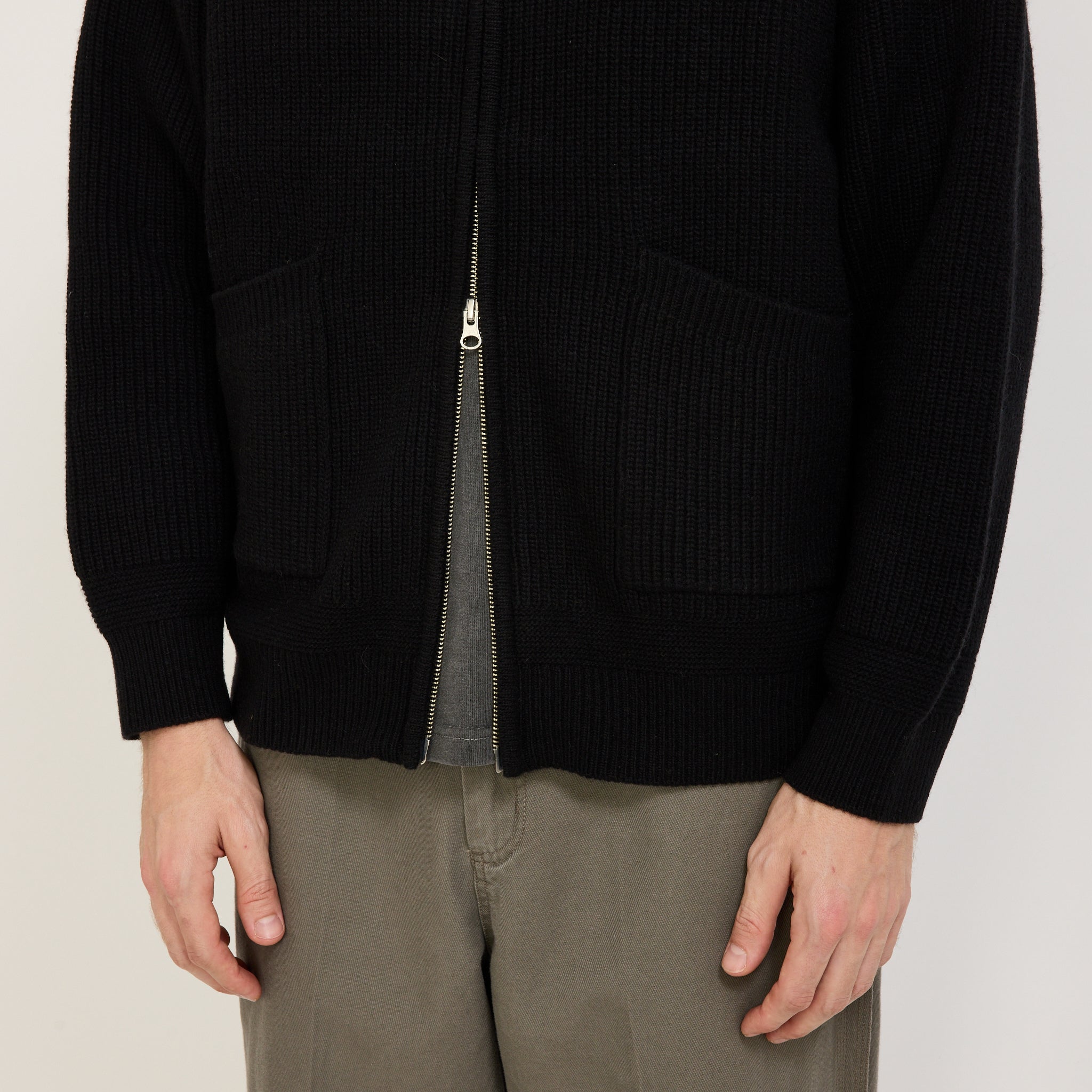 Wool Deck Zip Up Cardigan Black