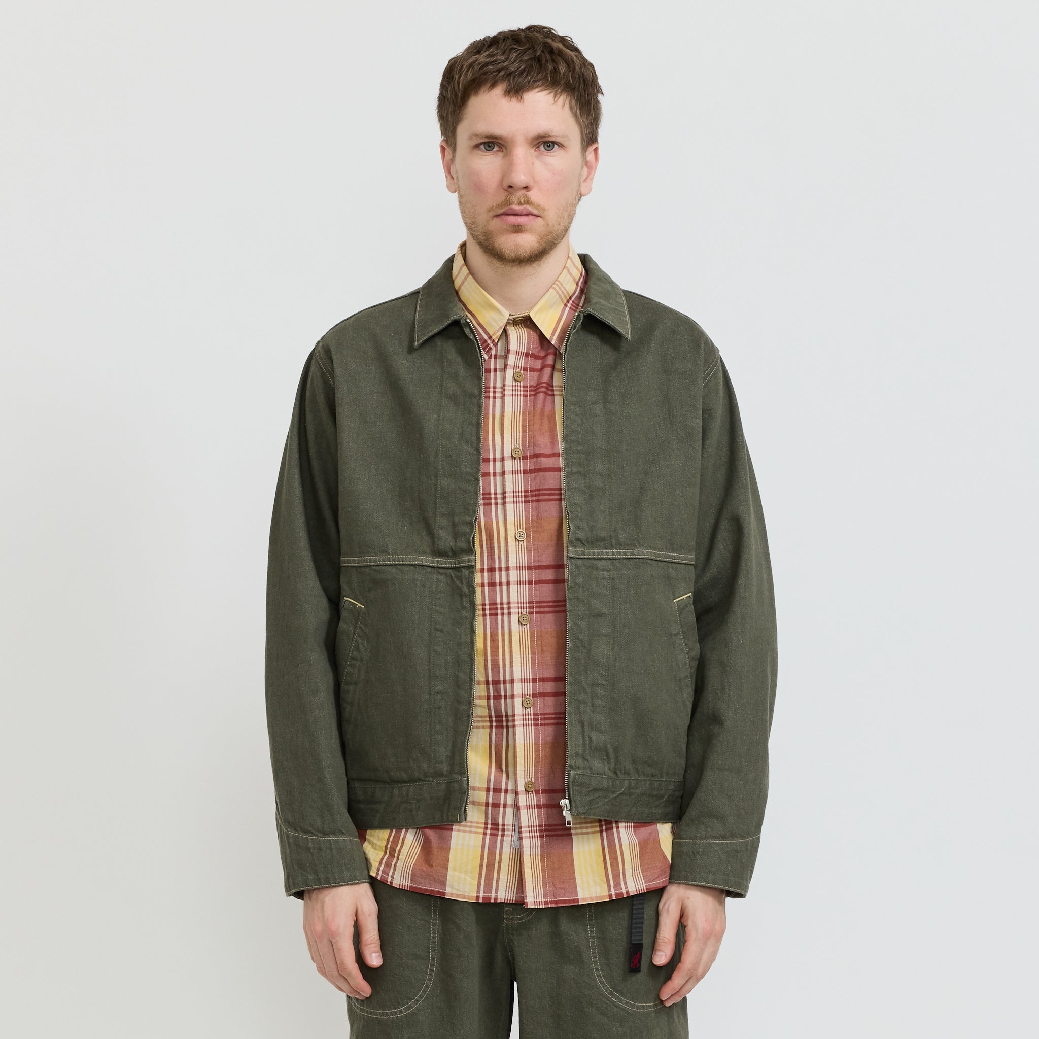 Japanese Slub Denim Jacket Dark Sage