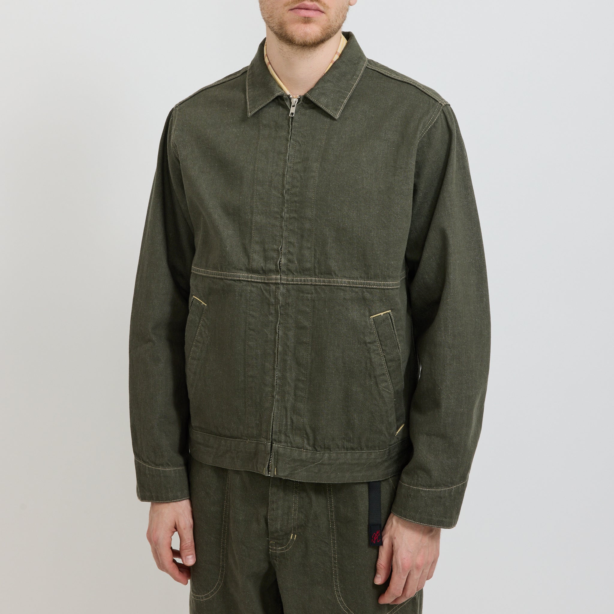 Japanese Slub Denim Jacket Dark Sage