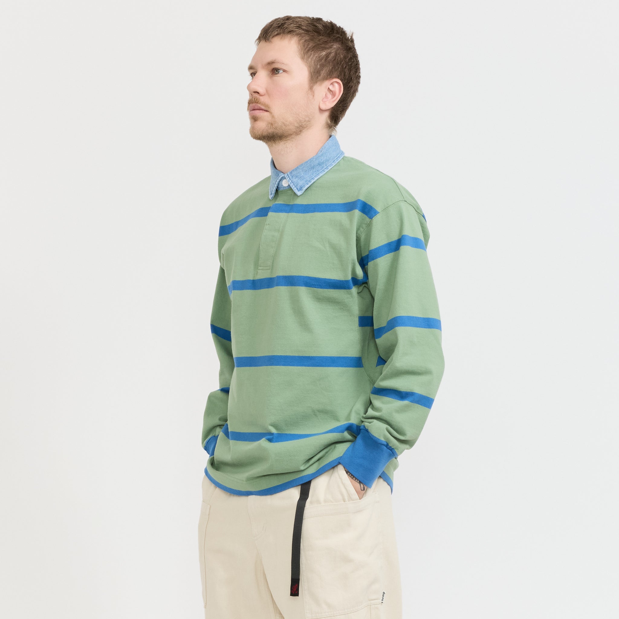 Gramicci | Langdon Rugby Shirt Olive Blue | Maplestore