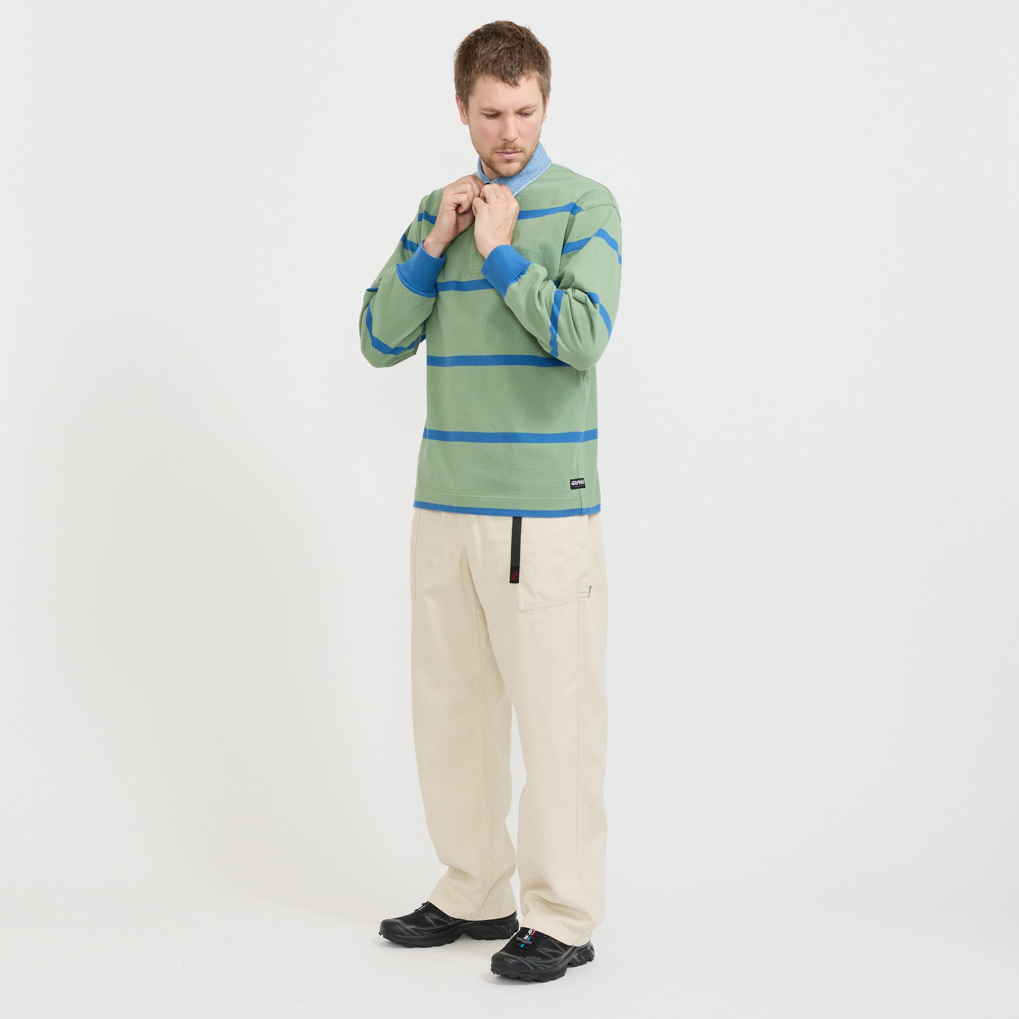 Gramicci | Langdon Rugby Shirt Olive Blue | Maplestore
