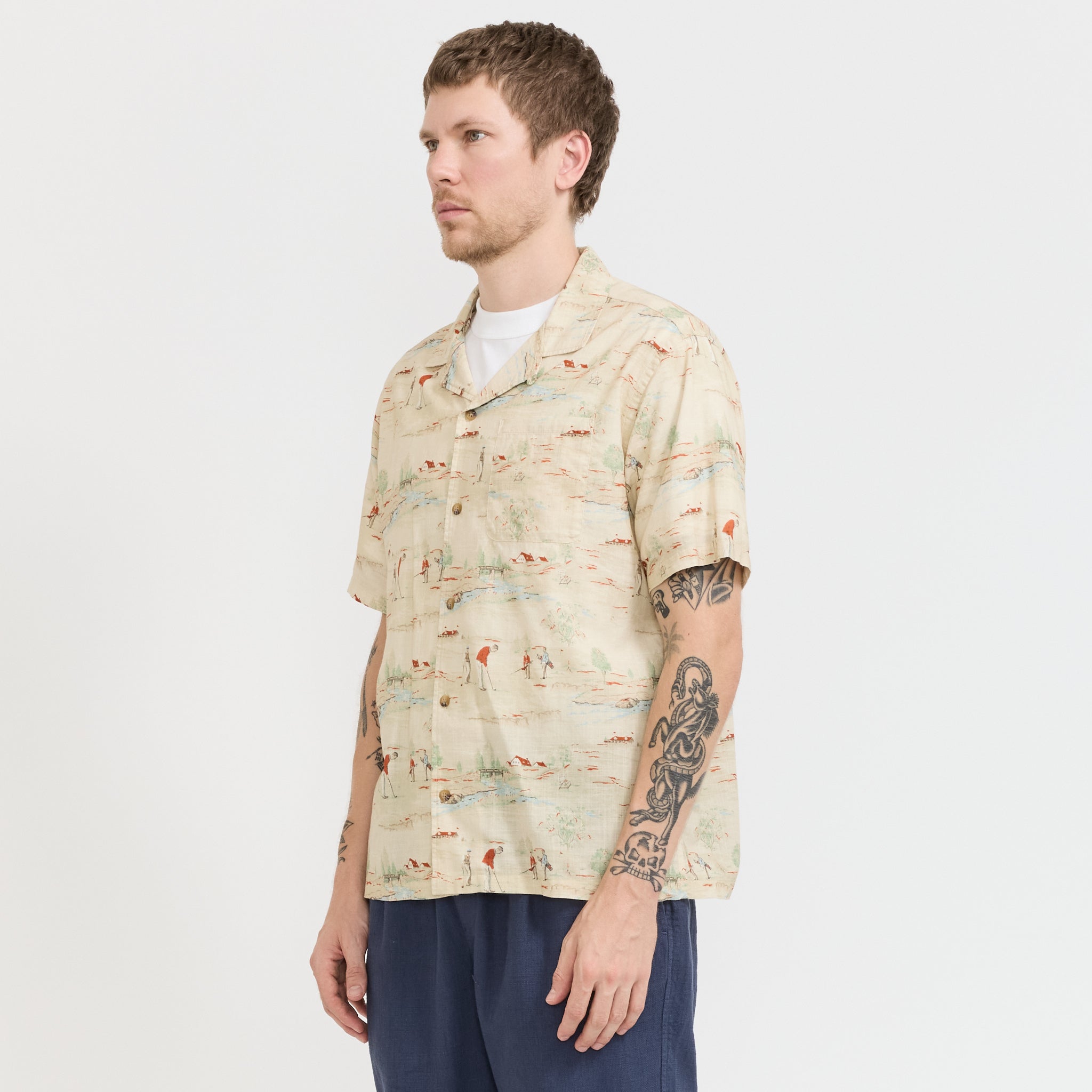 Kestin | Crammond Shirt Oatmeal Golf Print | Maplestore