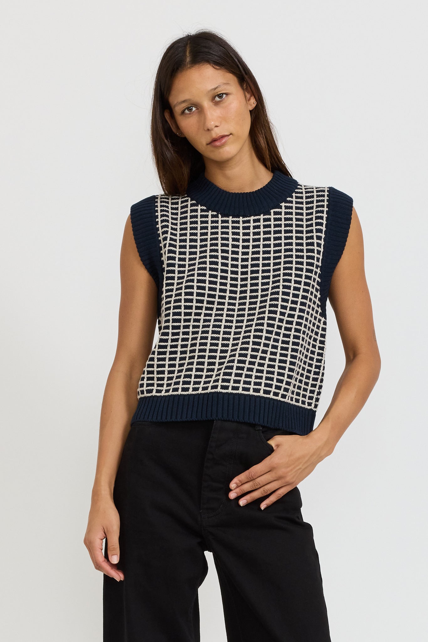 Kowtow | Grid Vest Navy Grid | Maplestore