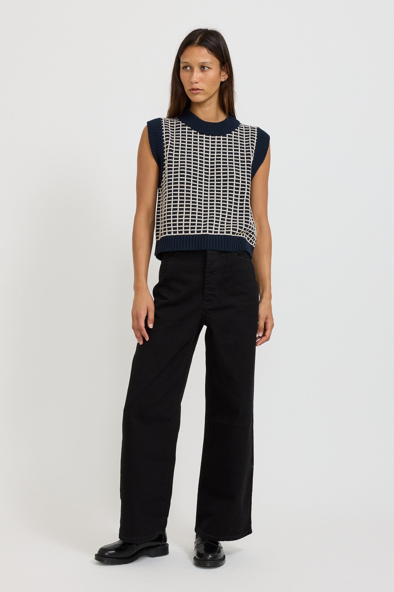 Kowtow | Grid Vest Navy Grid | Maplestore