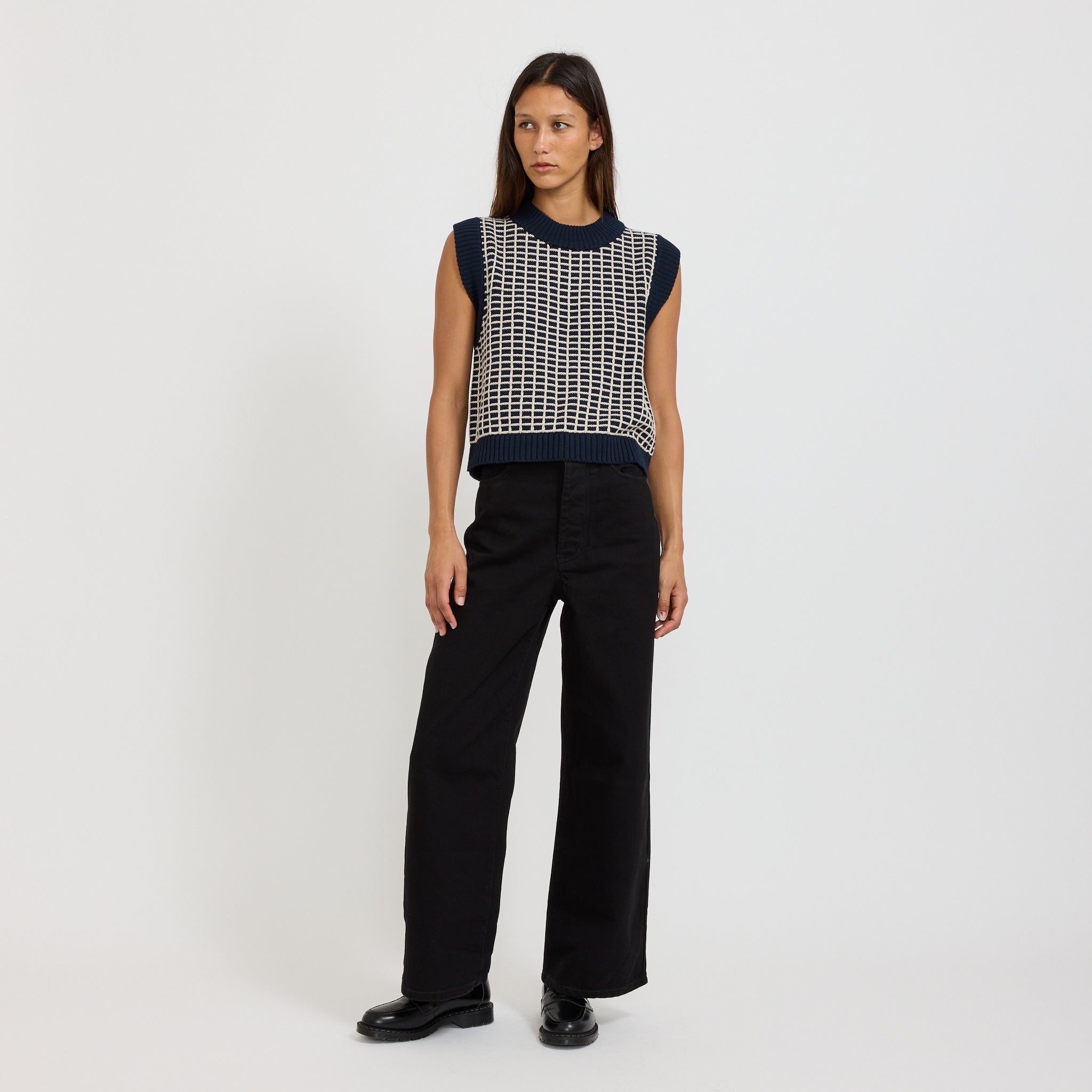 Kowtow | Grid Vest Navy Grid | Maplestore