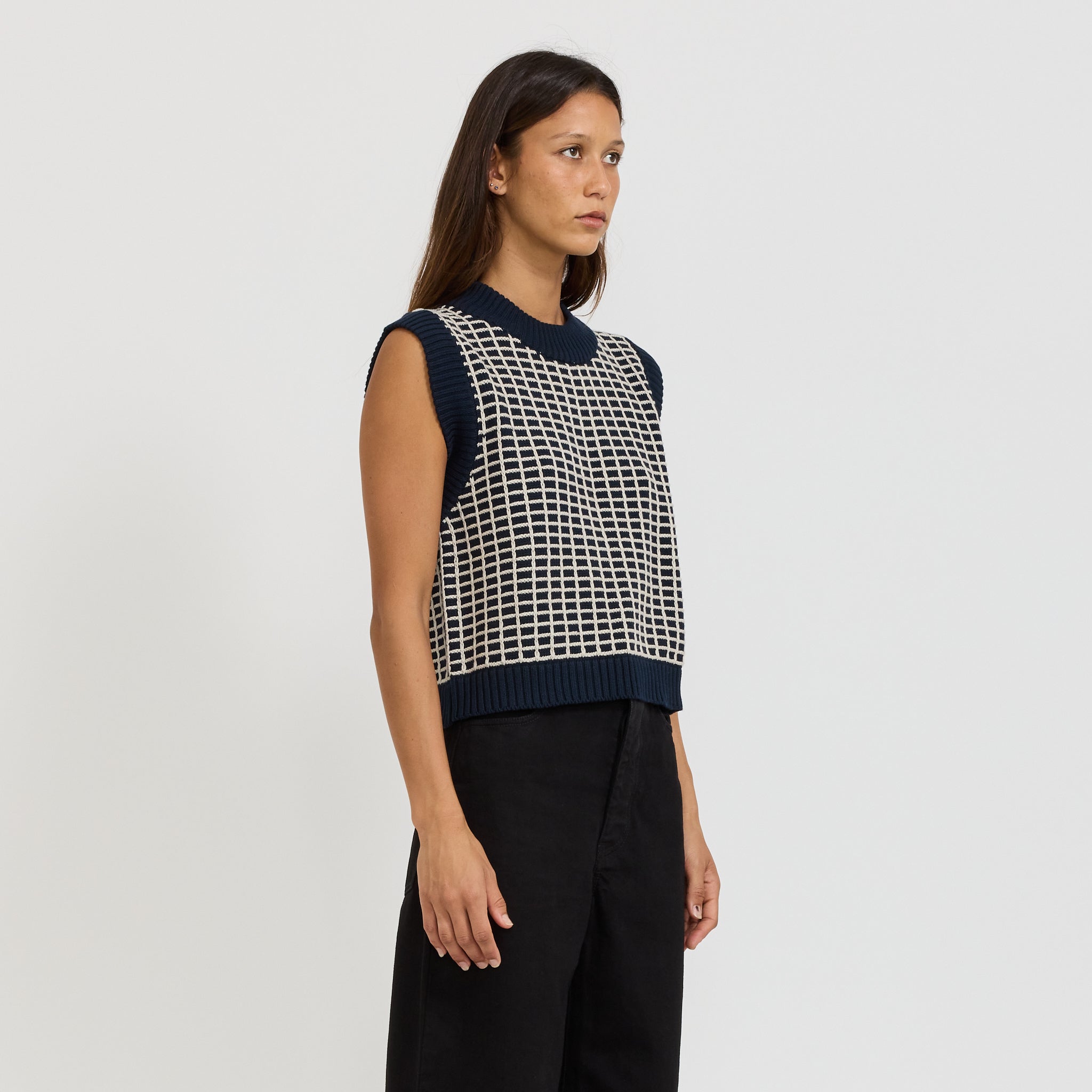 Kowtow | Grid Vest Navy Grid | Maplestore