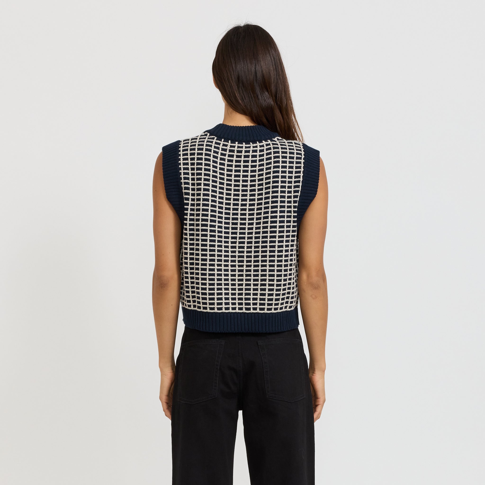 Kowtow | Grid Vest Navy Grid | Maplestore