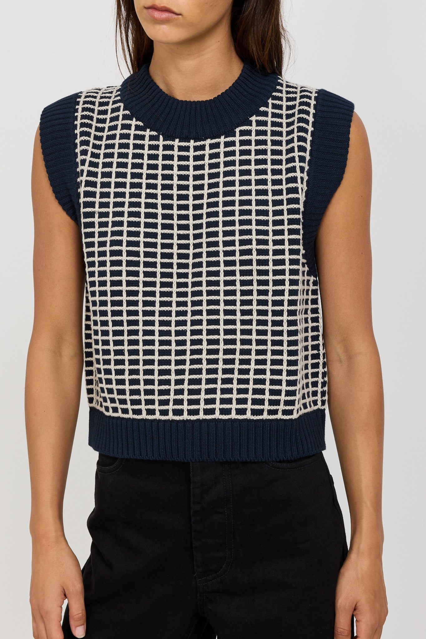 Kowtow | Grid Vest Navy Grid | Maplestore