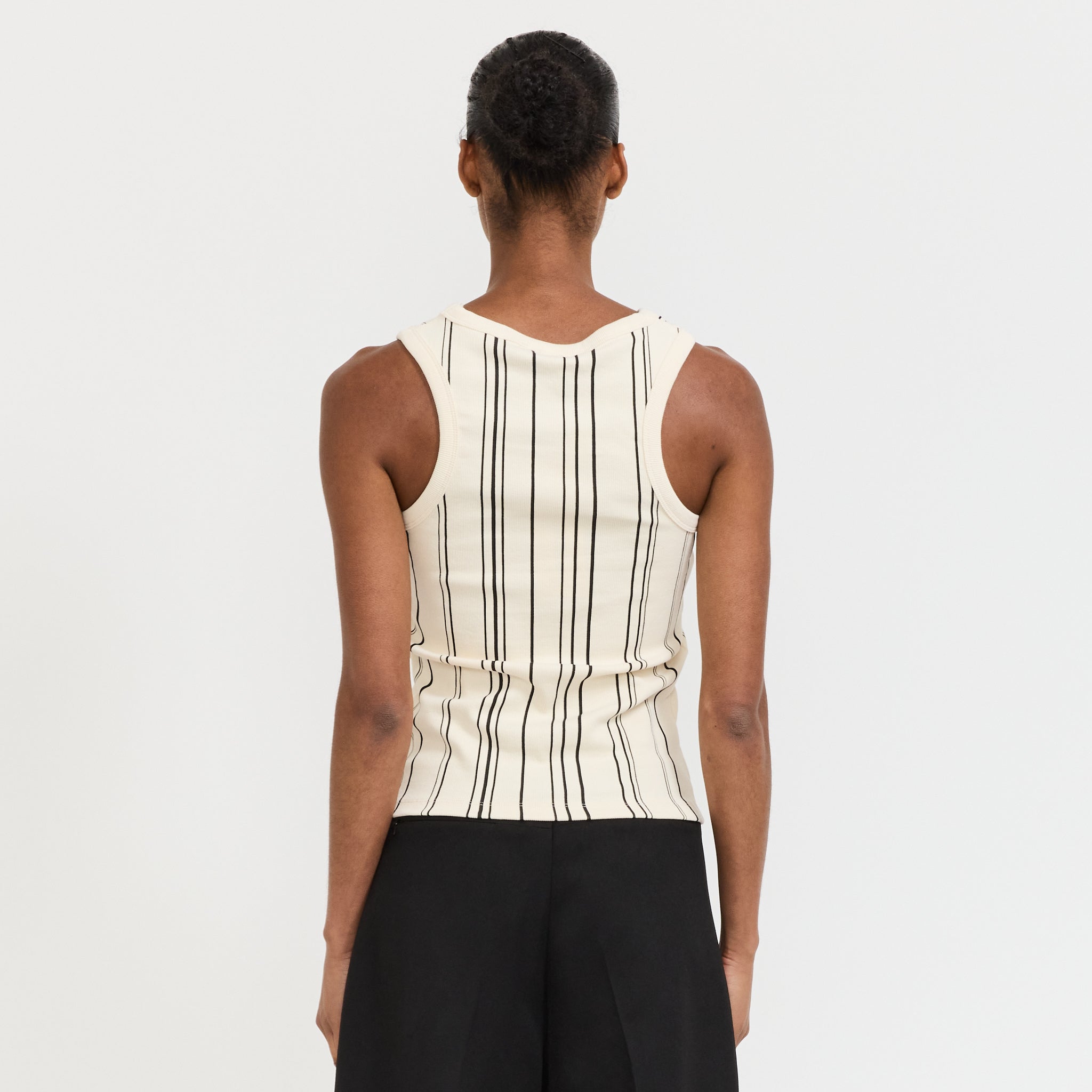 Embroidered Stripe Logo Tank Ecru