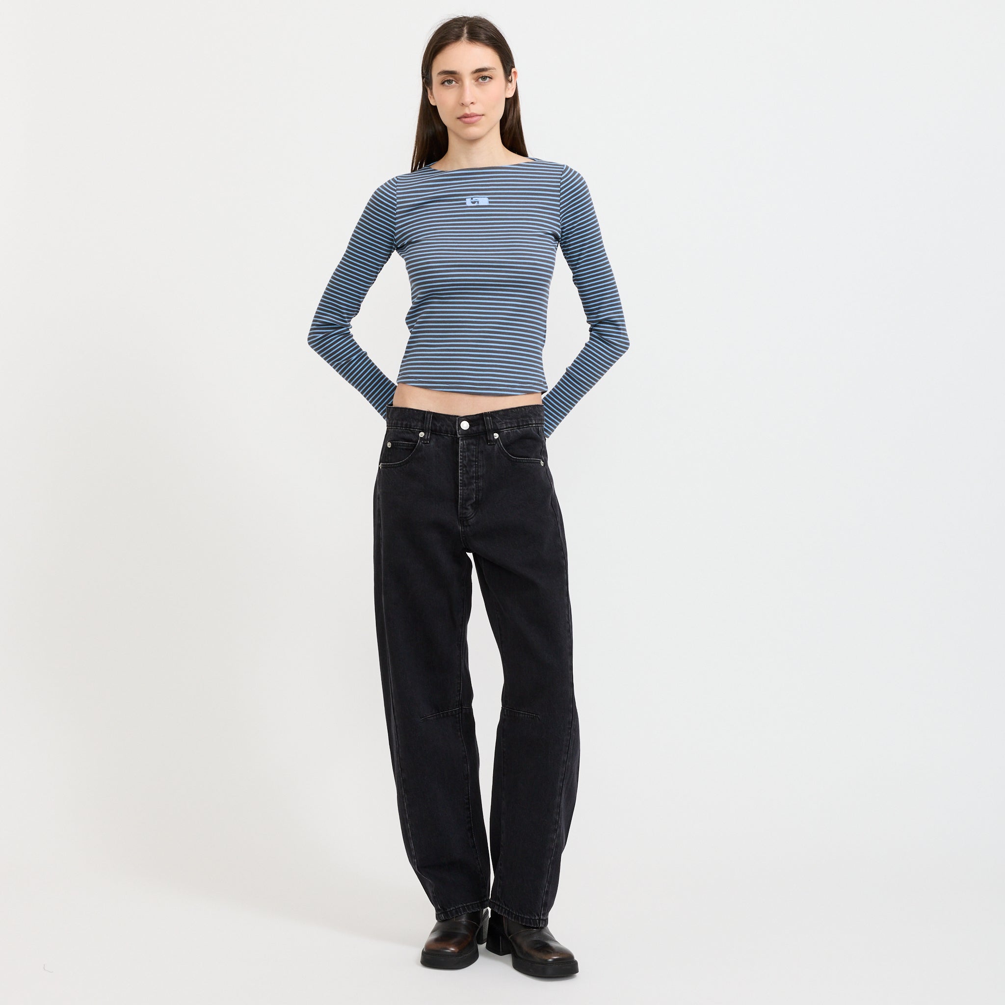 Emory Blue Striped Long Sleeve T-Shirt-Blue